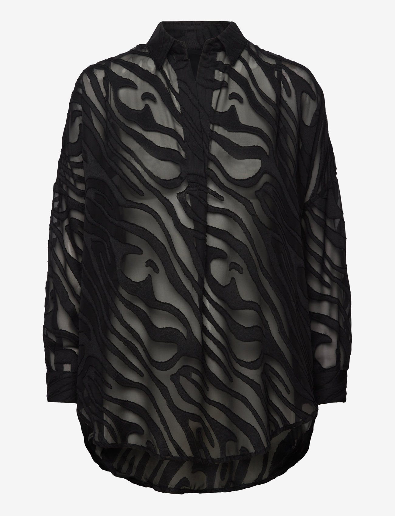 French Connection - ZEBRA DEVORE POPOVER - long-sleeved shirts - black - 0