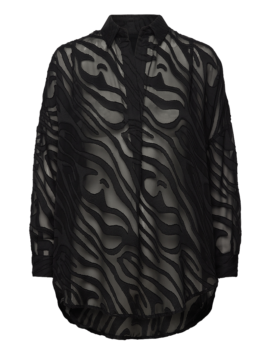 French Connection - ZEBRA DEVORE POPOVER - langærmede skjorter - black - 1