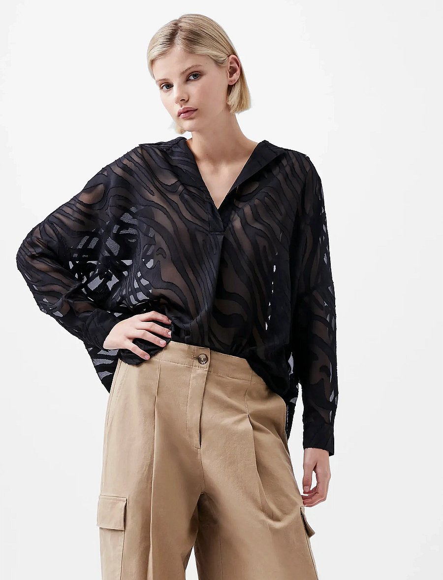 French Connection - ZEBRA DEVORE POPOVER - langærmede skjorter - black - 3