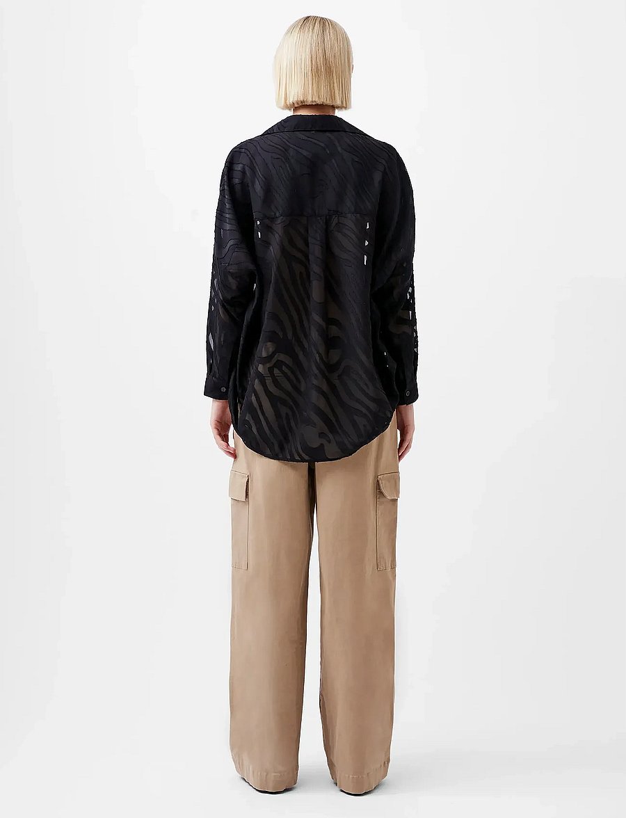 French Connection - ZEBRA DEVORE POPOVER - langærmede skjorter - black - 4