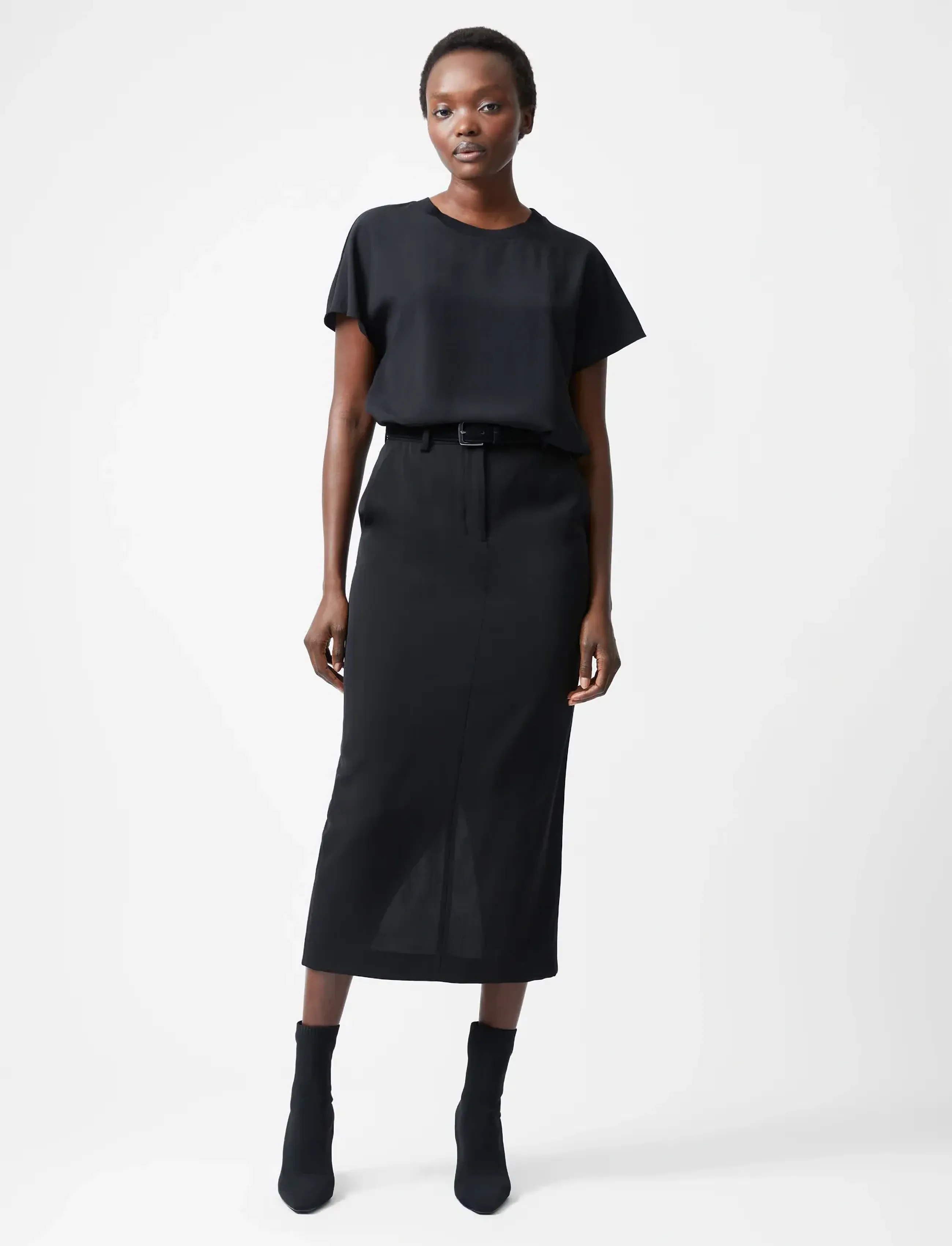 French Connection Caprina Crepe Crew Neck Top, XL, Black, T-Shirts & Toppe > Kortærmede, Dame