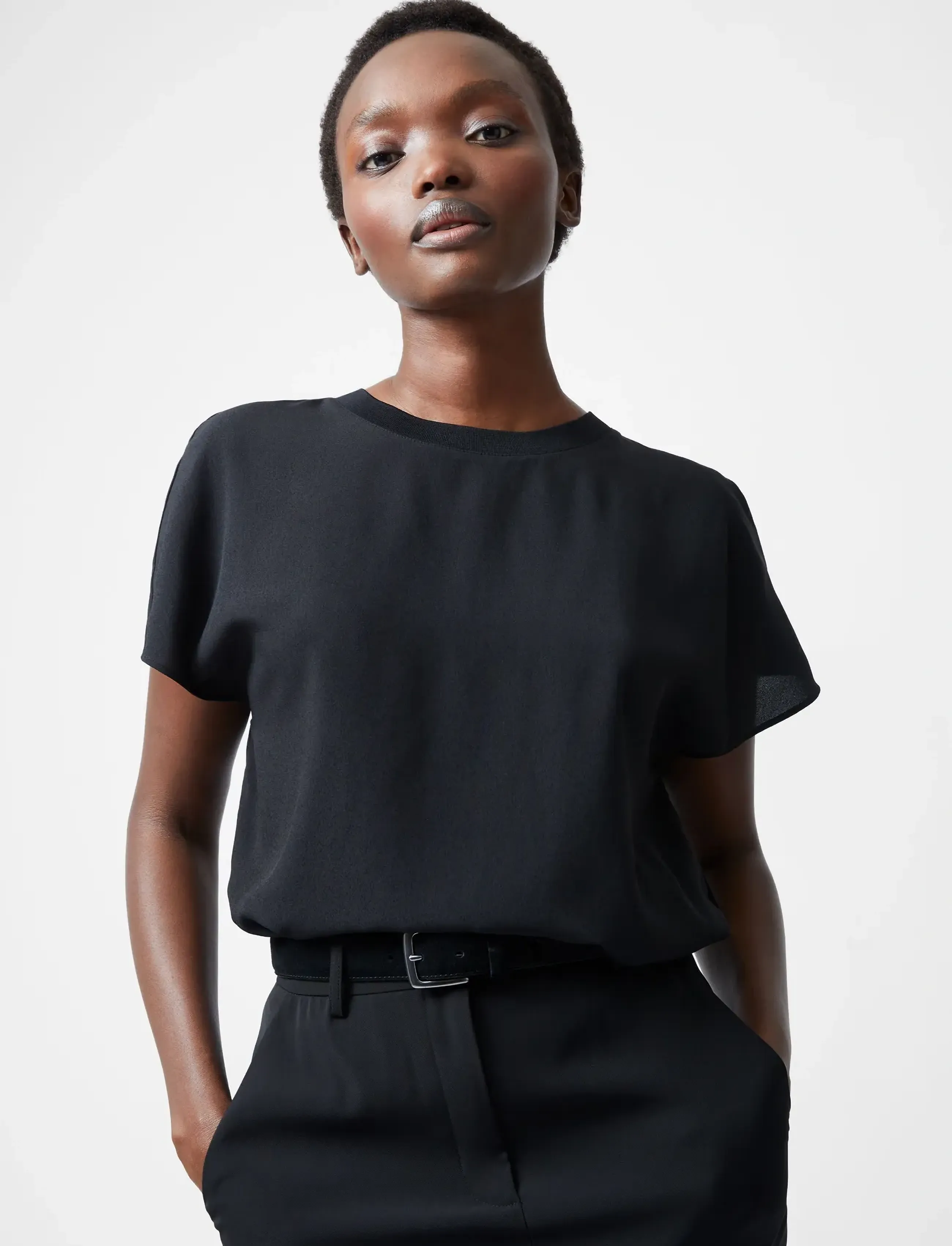 French Connection - CAPRINA CREPE CREW NECK TOP - black - 2