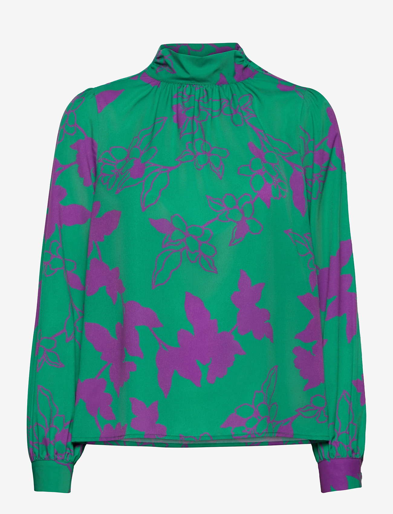 ARINA LIGHT BUTTON NECK TOP - PEPPR GR/TYRIAN PRPL