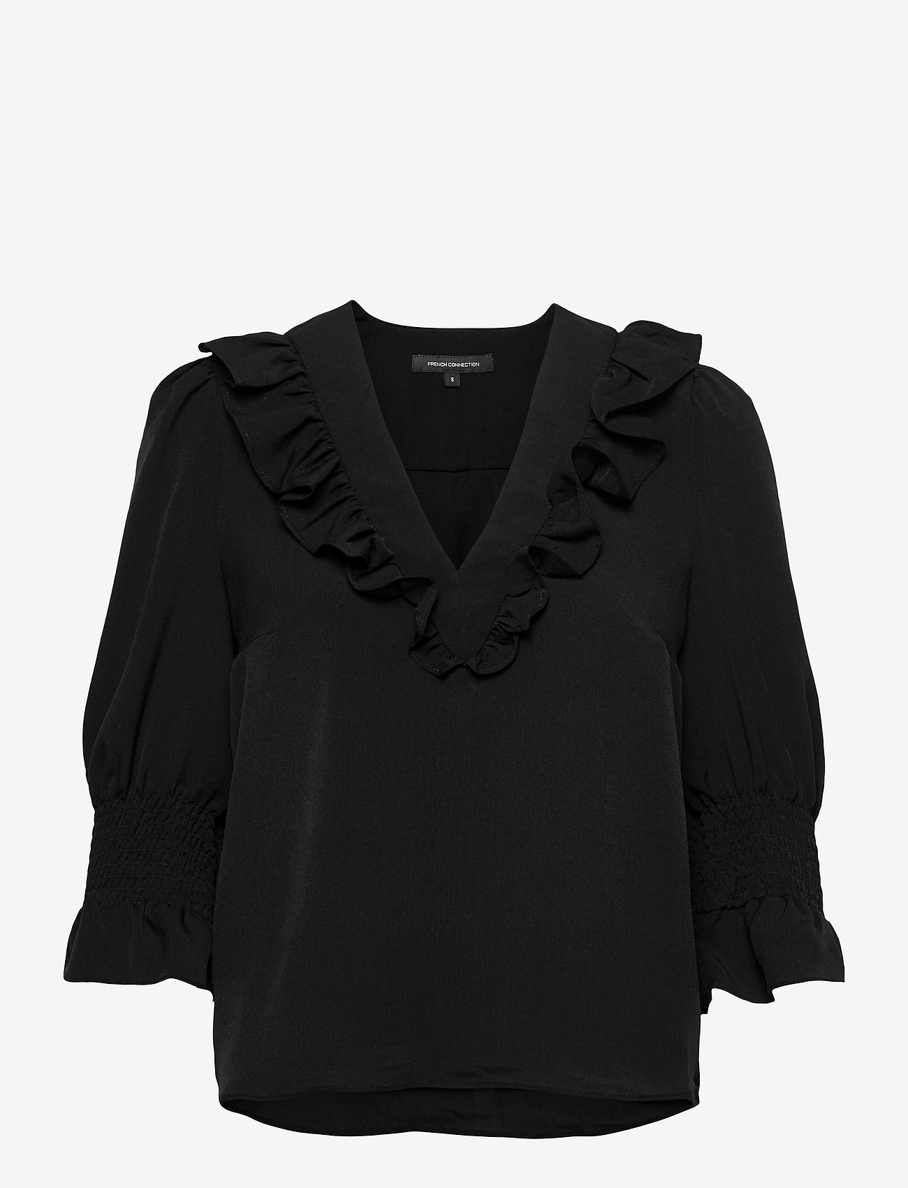 CREPE LIGHT RUFFLE BLOUSE - BLACK