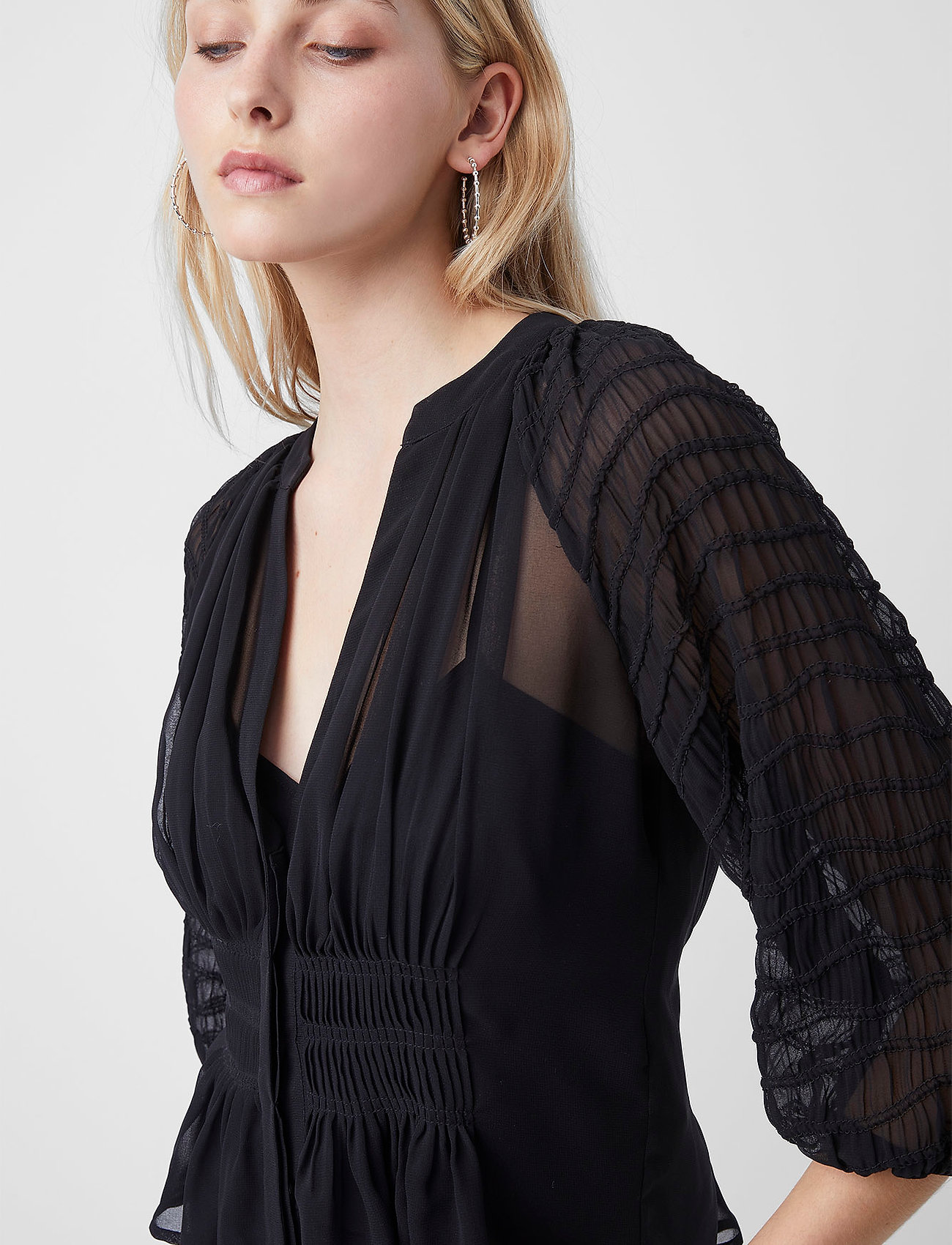 French Connection - PF CORA PLEATED SMOCK TOP - black - 3