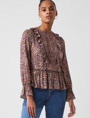 French Connection - PF FAITH DRAPE LS TOP - long-sleeved blouses - bitter choc/satsuma - 3