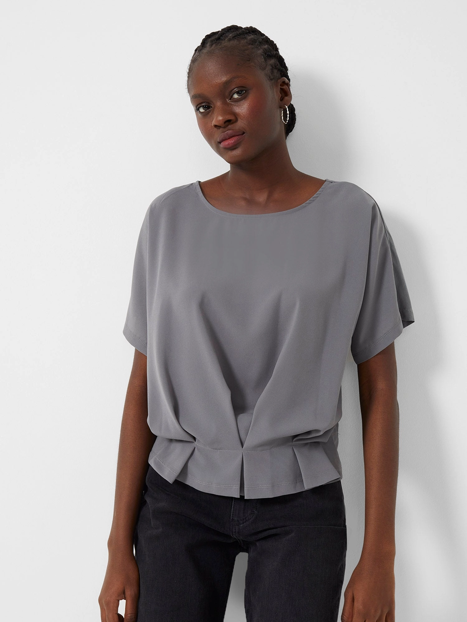 French Connection - AUGUSTA PLEAT PEPLUM HEM TOP - warm graphite - 2