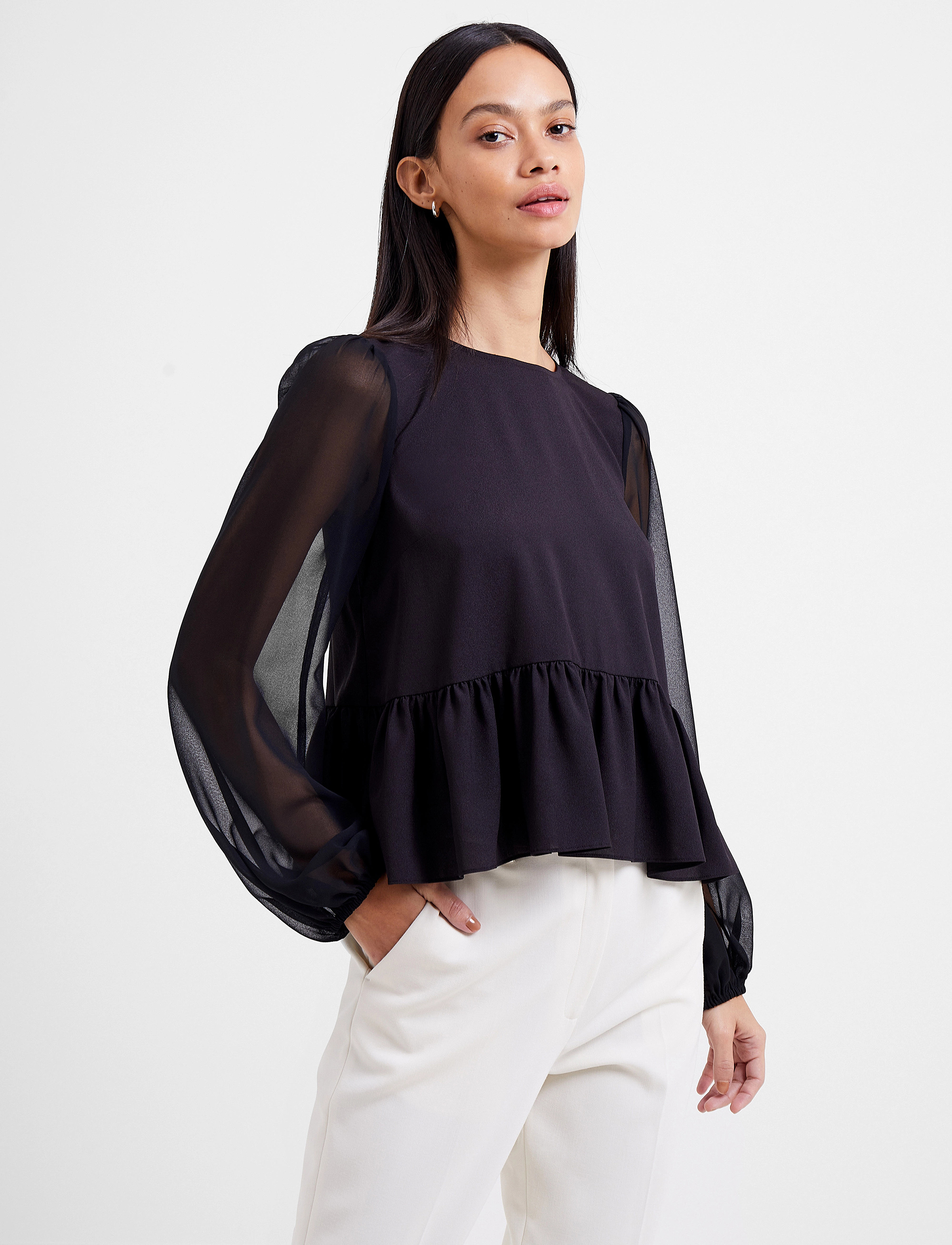 French Connection - CREPE LIGHT GEORGETT PEPLUM TP - black - 3