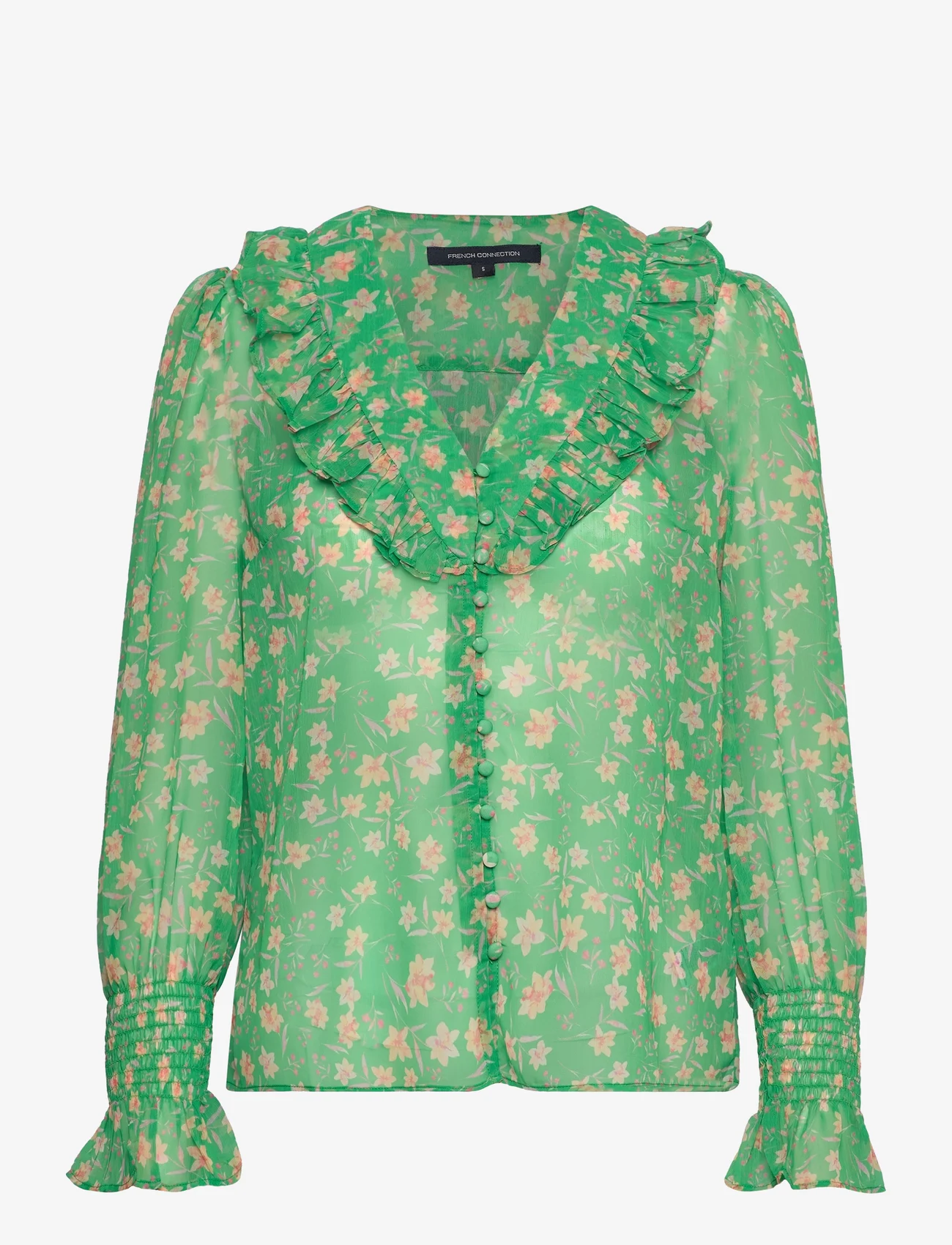 French Connection - CAMILLE HALLIE CRINKLE LS TOP - long-sleeved blouses - poise green - 0