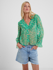 French Connection - CAMILLE HALLIE CRINKLE LS TOP - long-sleeved blouses - poise green - 2