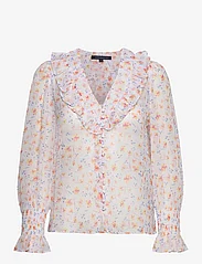 French Connection - CAMILLE HALLIE CRINKLE LS TOP - long-sleeved blouses - summer white multi - 0