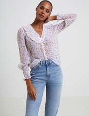 French Connection - CAMILLE HALLIE CRINKLE LS TOP - long-sleeved blouses - summer white multi - 2