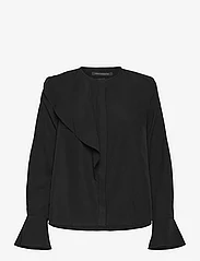 French Connection - CREPE LIGHT ASYMM FRILL SHIRT - pitkähihaiset puserot - blackout - 1