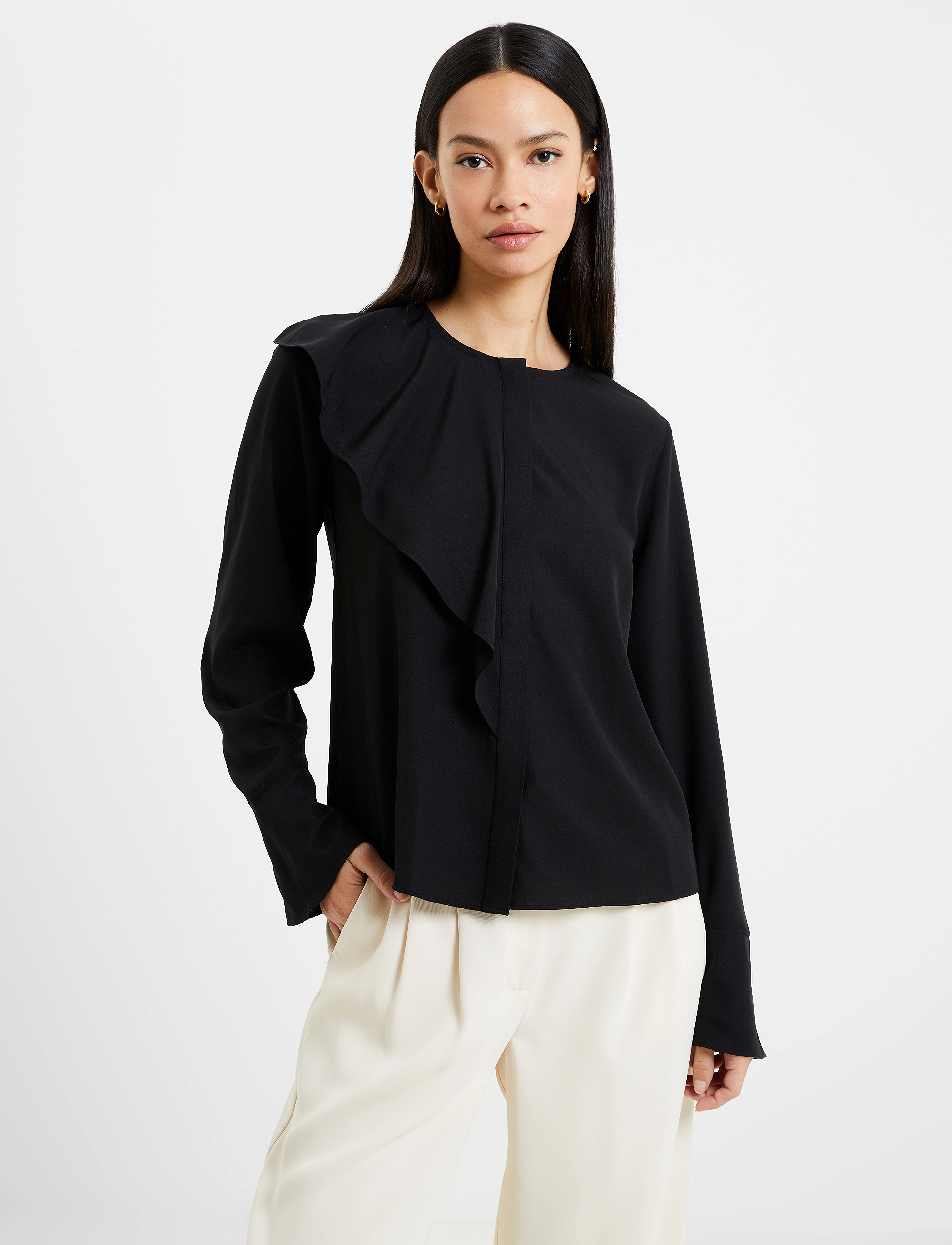 French Connection - CREPE LIGHT ASYMM FRILL SHIRT - blackout - 2