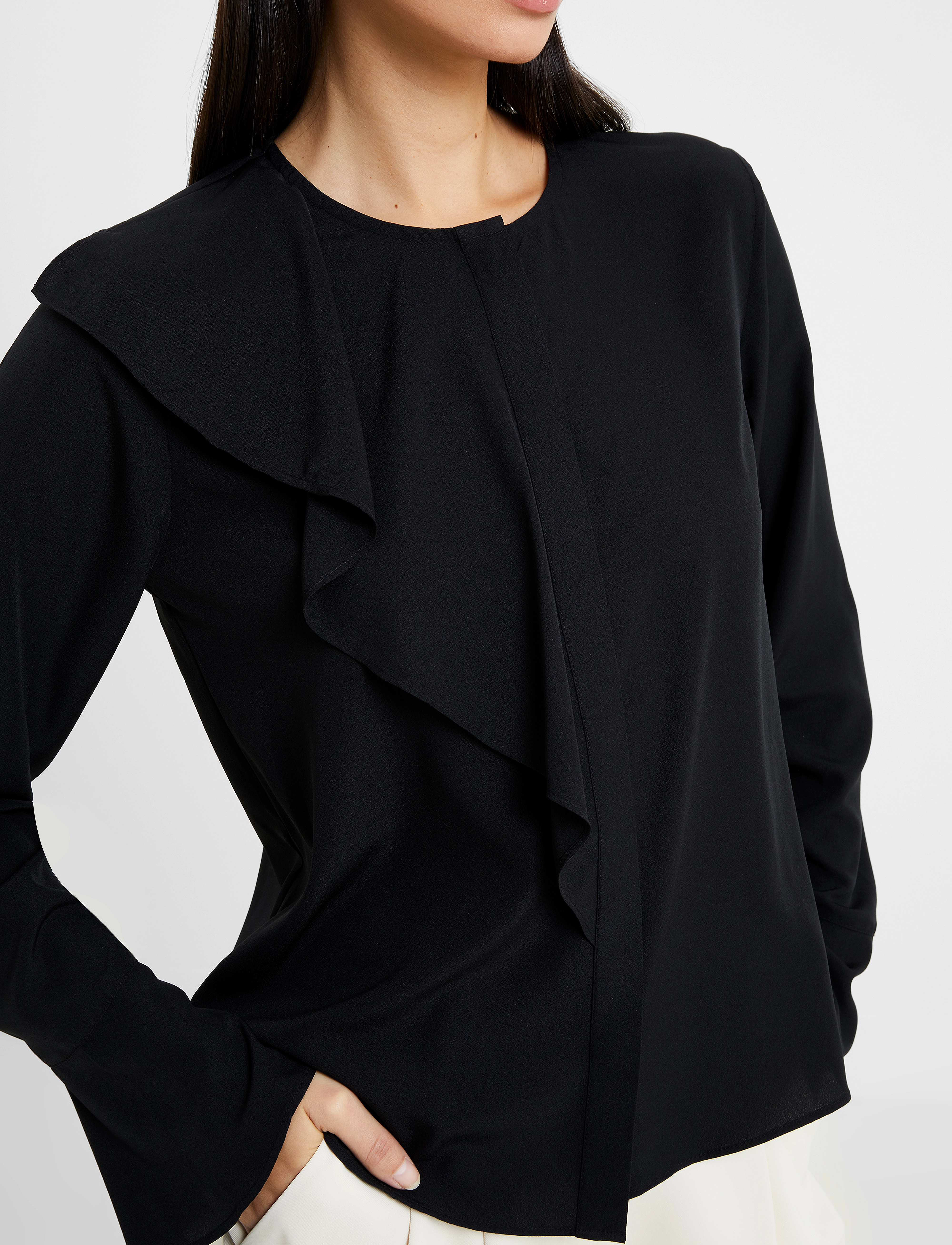 French Connection - CREPE LIGHT ASYMM FRILL SHIRT - blackout - 4