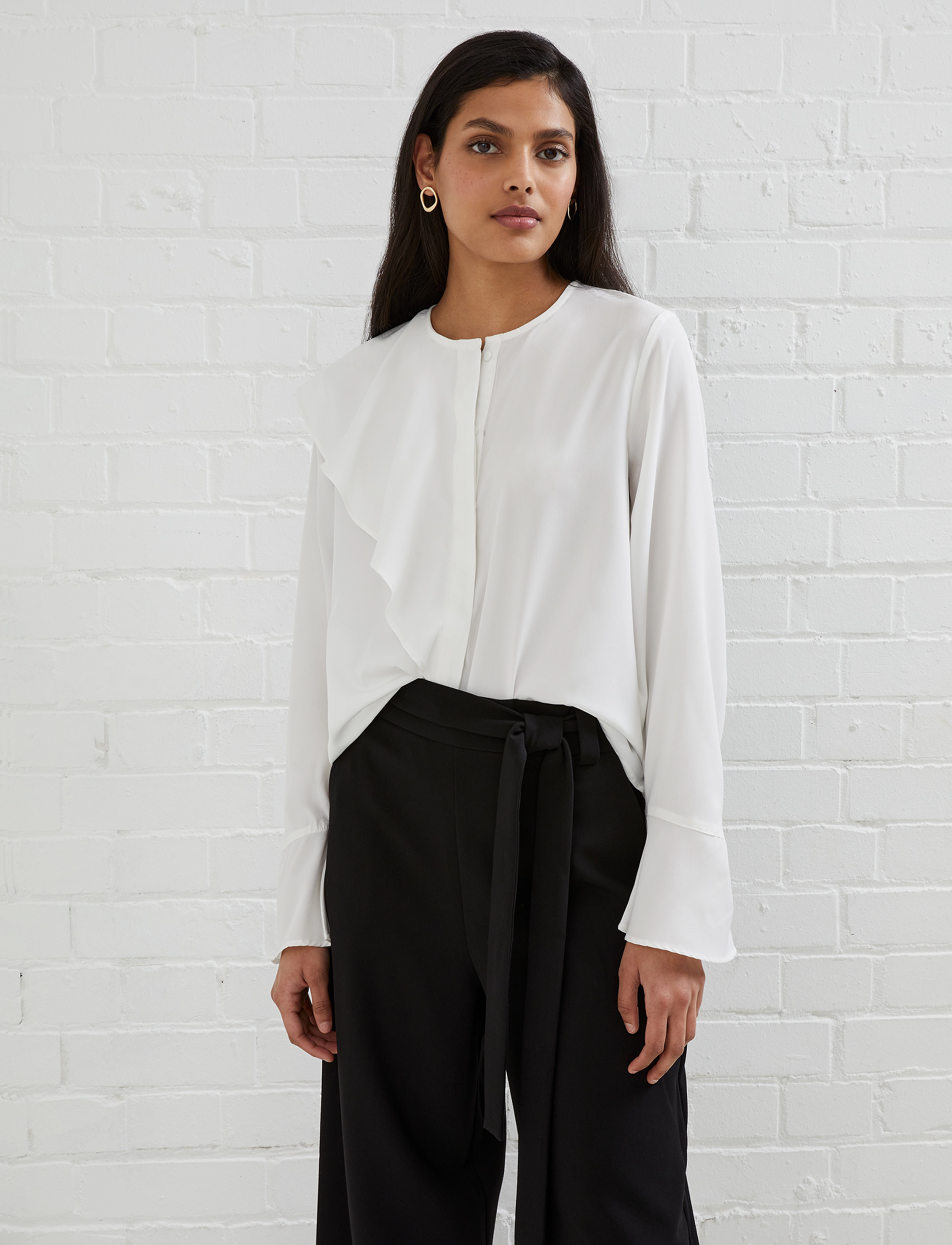 French Connection - CREPE LIGHT ASYMM FRILL SHIRT - winter white - 2