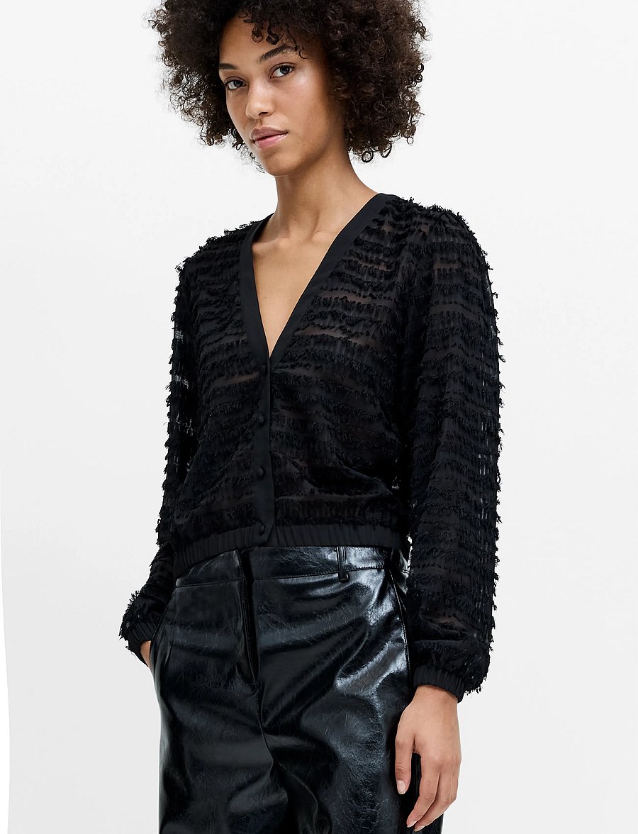 French Connection - ALANA TEXURED CHIFFON BLOUSE - långärmade blusar - black - 0