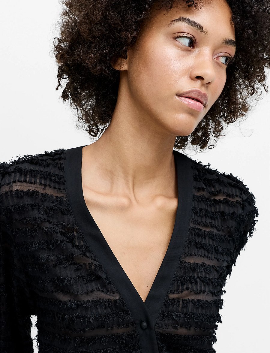 French Connection - ALANA TEXURED CHIFFON BLOUSE - långärmade blusar - black - 2