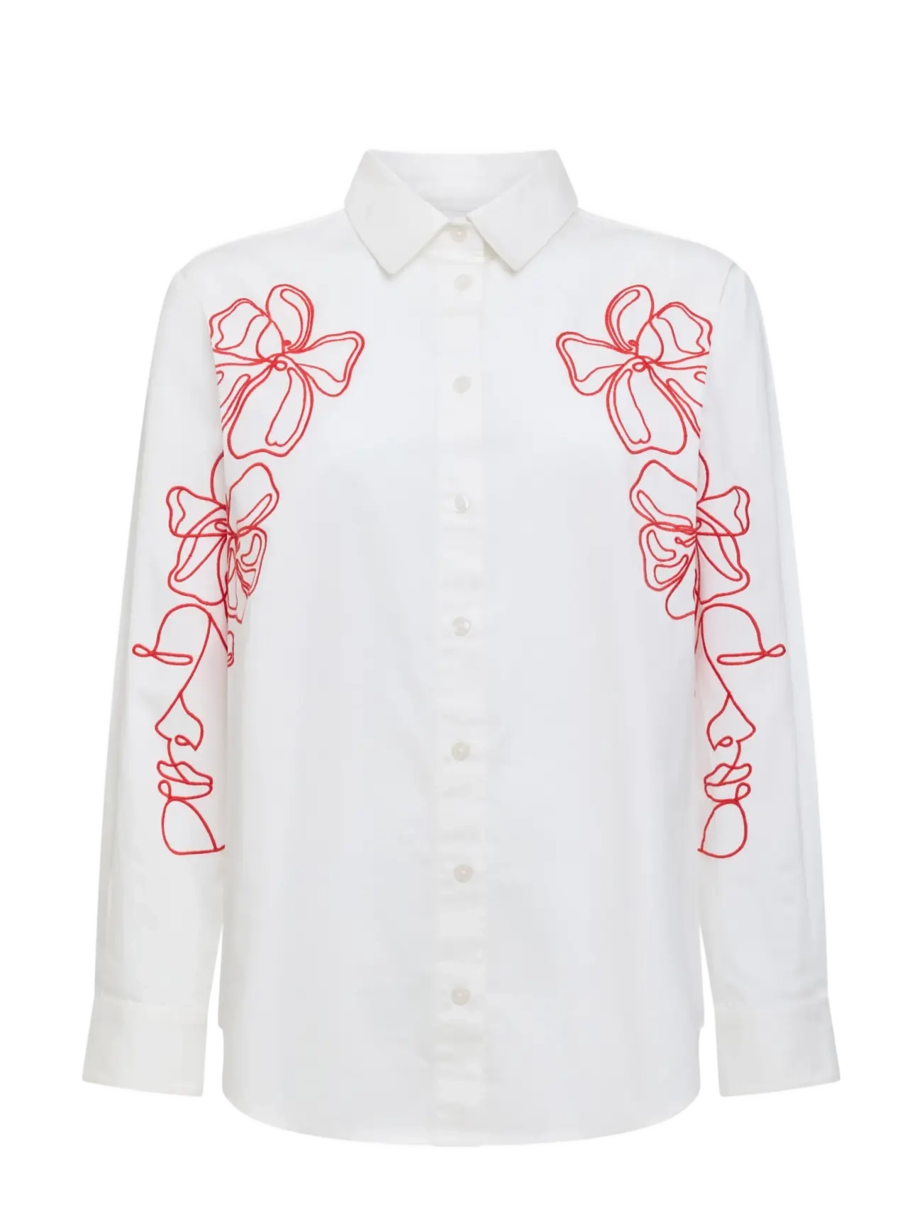 French Connection - ALEXIS COTTON EMBROIDERED LINE DRAWING SHIRT - langärmlige hemden - lin wht/rouge red - 1