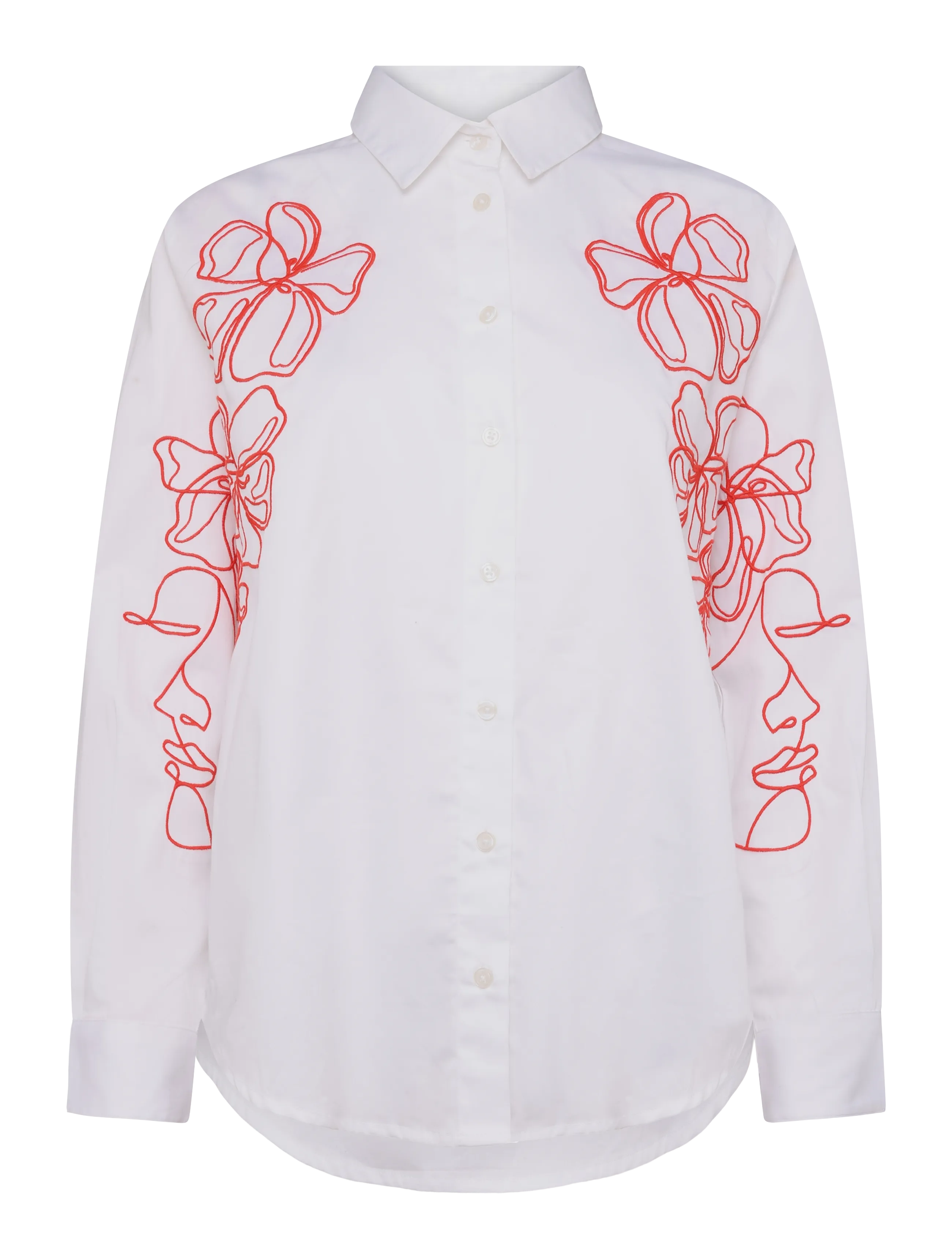 French Connection - ALEXIS COTTON EMBROIDERED LINE DRAWING SHIRT - langärmlige hemden - lin wht/rouge red - 1