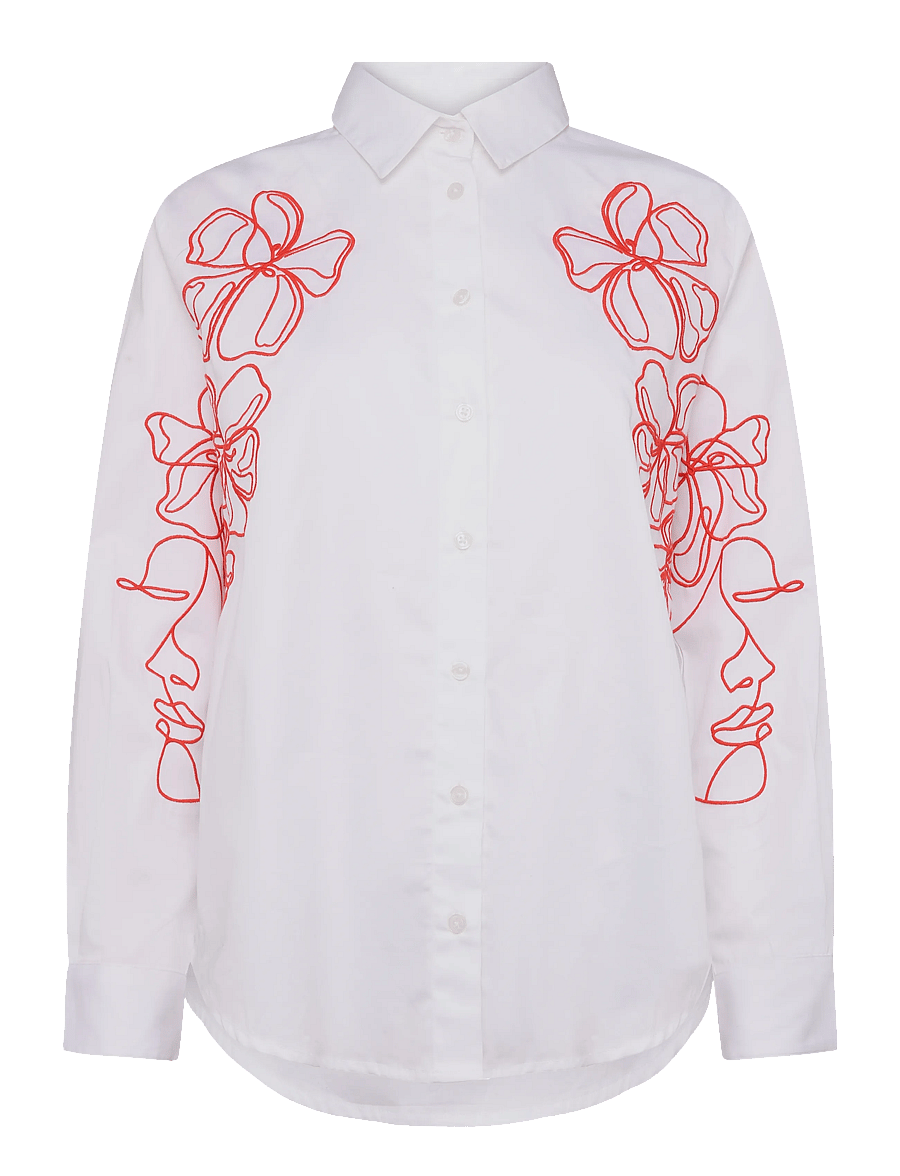 French Connection - ALEXIS COTTON EMBROIDERED LINE DRAWING SHIRT - langärmlige hemden - lin wht/rouge red - 1