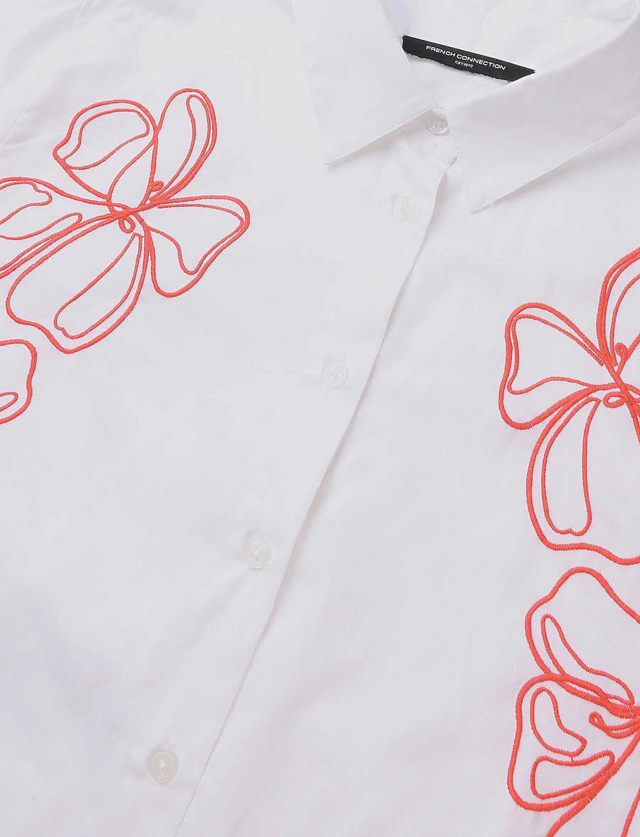 French Connection - ALEXIS COTTON EMBROIDERED LINE DRAWING SHIRT - langärmlige hemden - lin wht/rouge red - 4