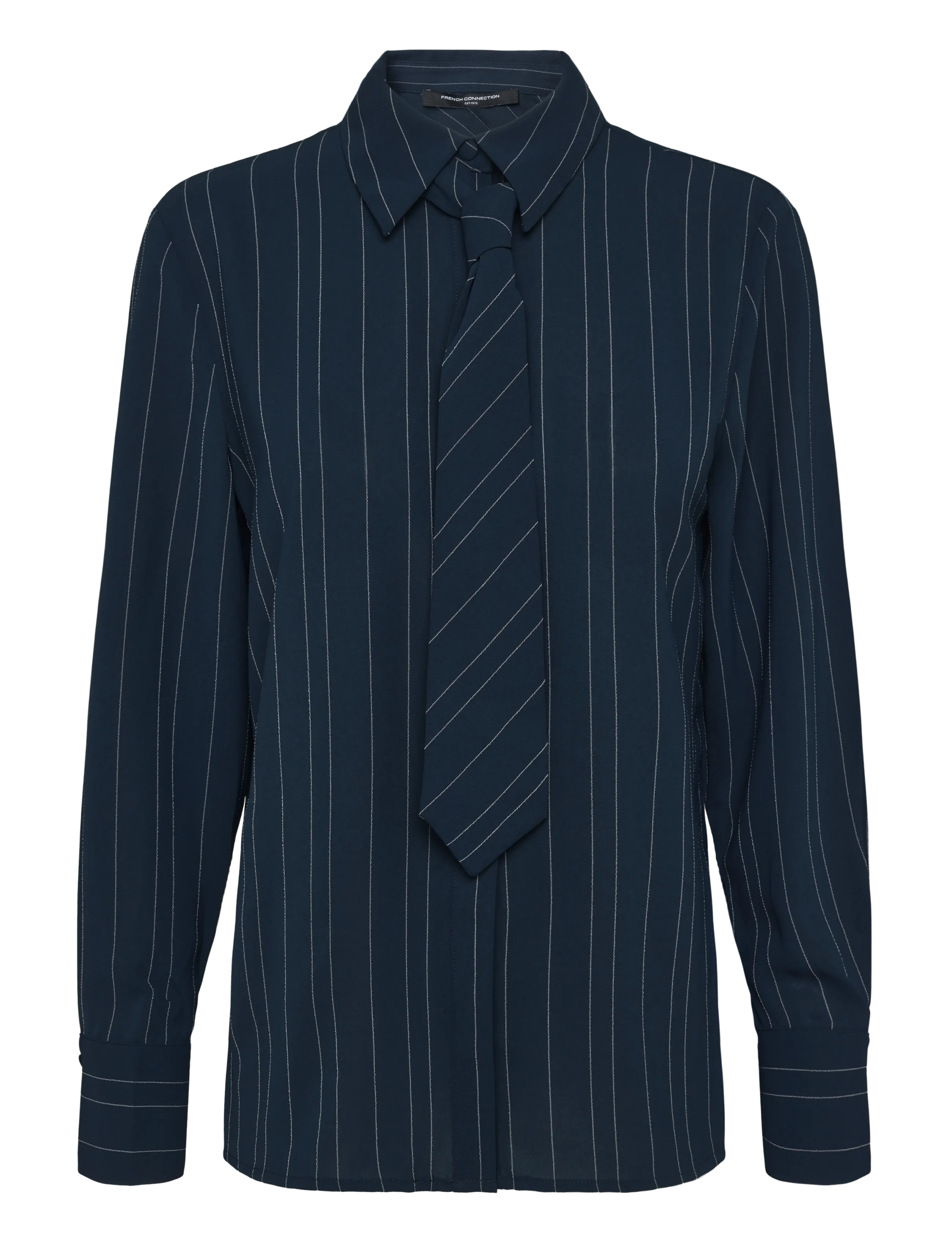 French Connection - ERMA PIN STRIPE TIE T SHIRT - langärmlige hemden - new nvy/ethe blue - 1