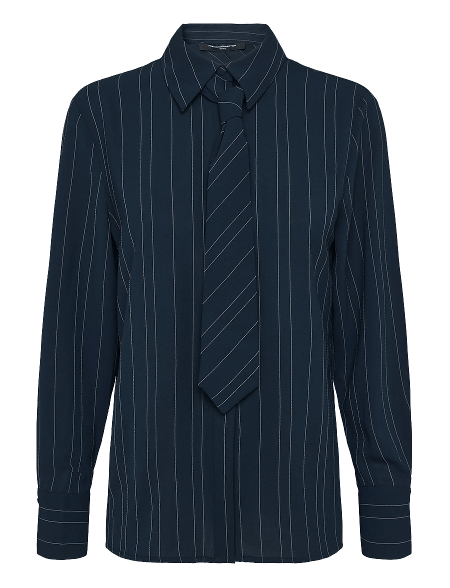 French Connection - ERMA PIN STRIPE TIE T SHIRT - langärmlige hemden - new nvy/ethe blue - 1