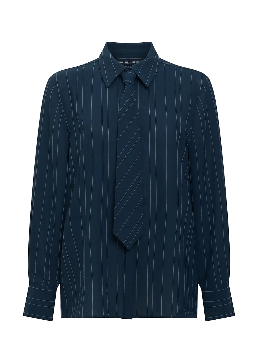 French Connection - ERMA PIN STRIPE TIE T SHIRT - langärmlige hemden - new nvy/ethe blue - 1