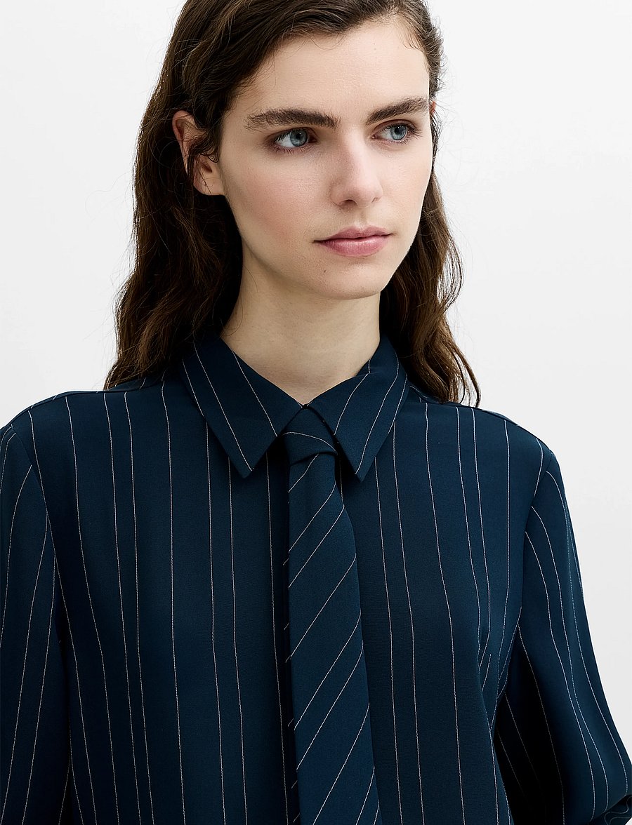 French Connection - ERMA PIN STRIPE TIE T SHIRT - langärmlige hemden - new nvy/ethe blue - 2