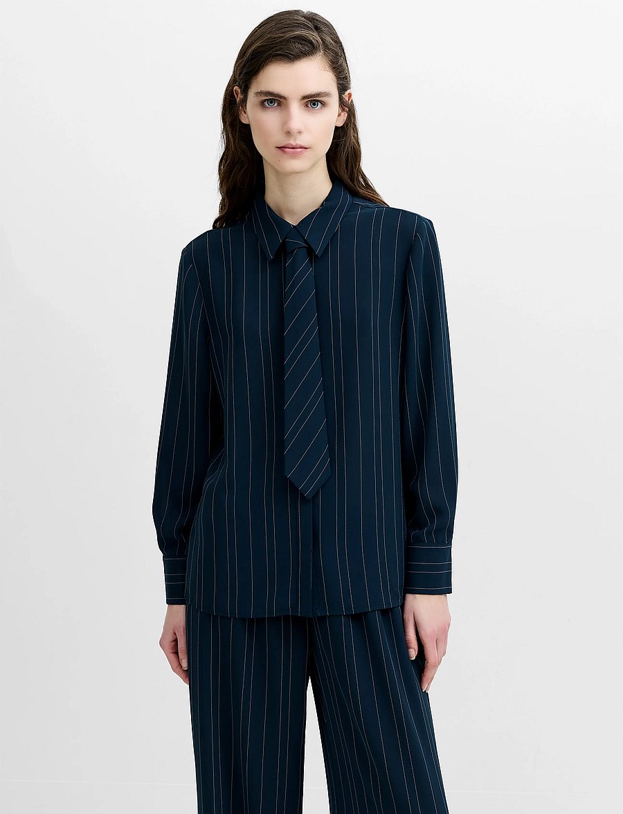 French Connection - ERMA PIN STRIPE TIE T SHIRT - langärmlige hemden - new nvy/ethe blue - 3
