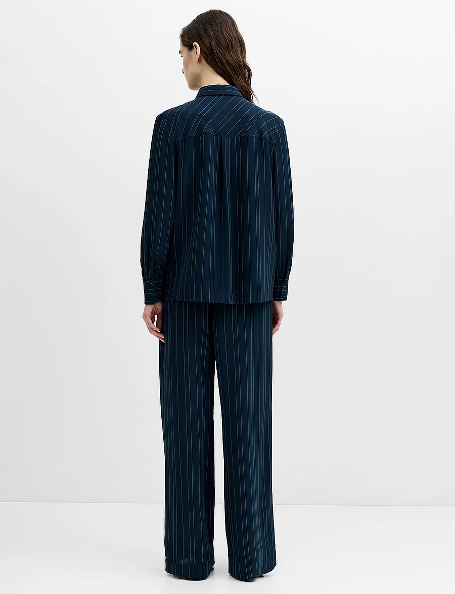 French Connection - ERMA PIN STRIPE TIE T SHIRT - langärmlige hemden - new nvy/ethe blue - 4