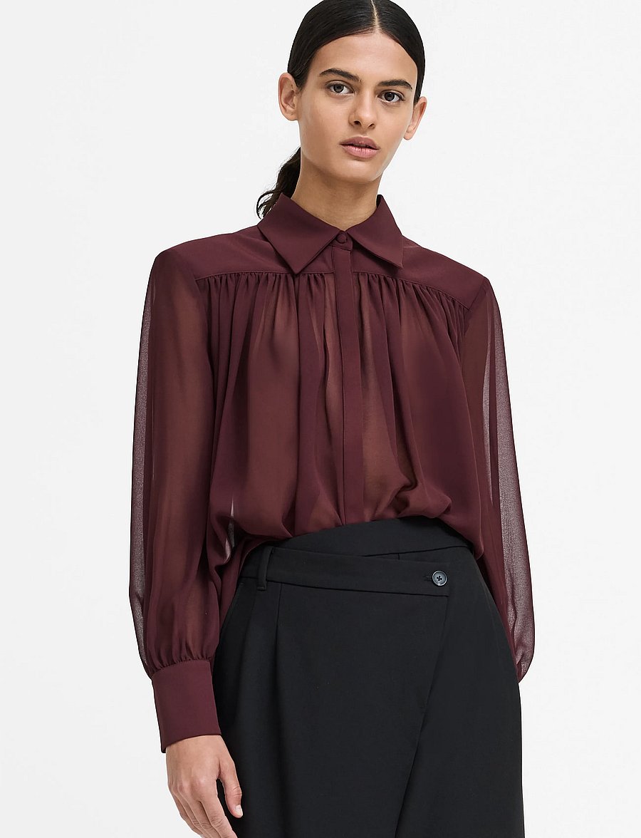 French Connection - AREZZO WIDE SHOULDER SHIRT - langærmede skjorter - cherry liqueur - 0