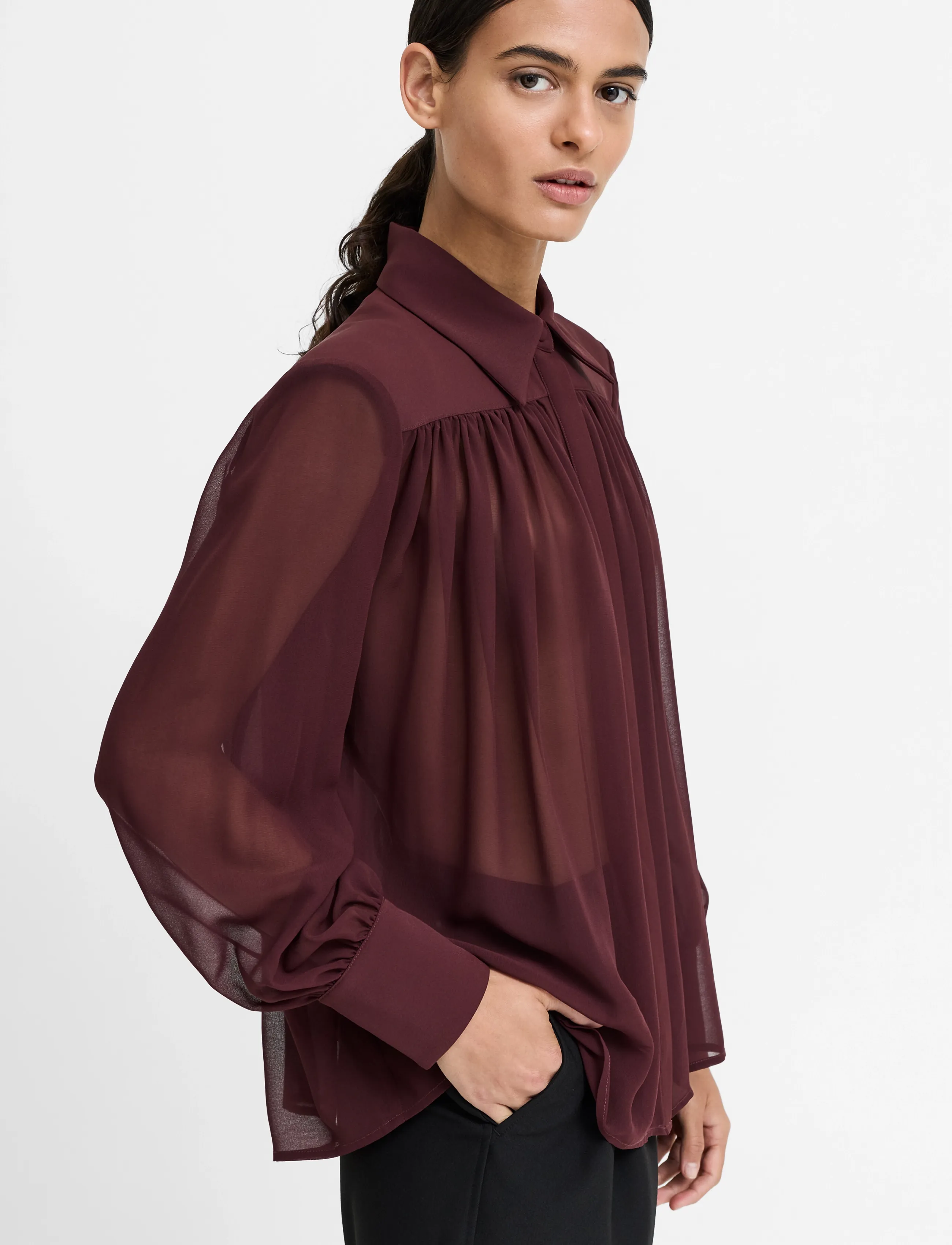 French Connection - AREZZO WIDE SHOULDER SHIRT - long-sleeved shirts - cherry liqueur - 2