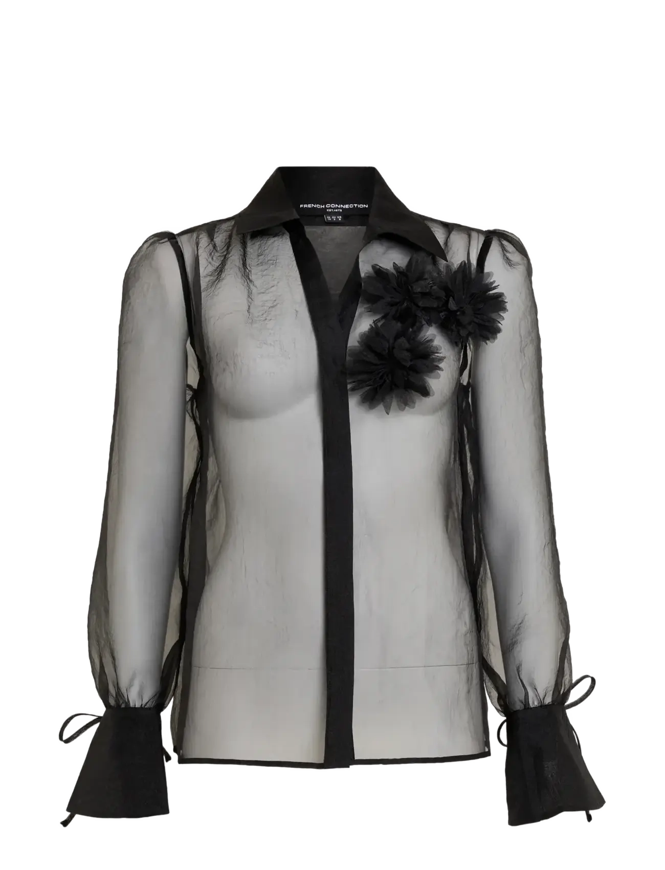 French Connection MAI FLORAL DETAIL TIE CUFF SHIRT - Blouses & Shirts - BLACK / black