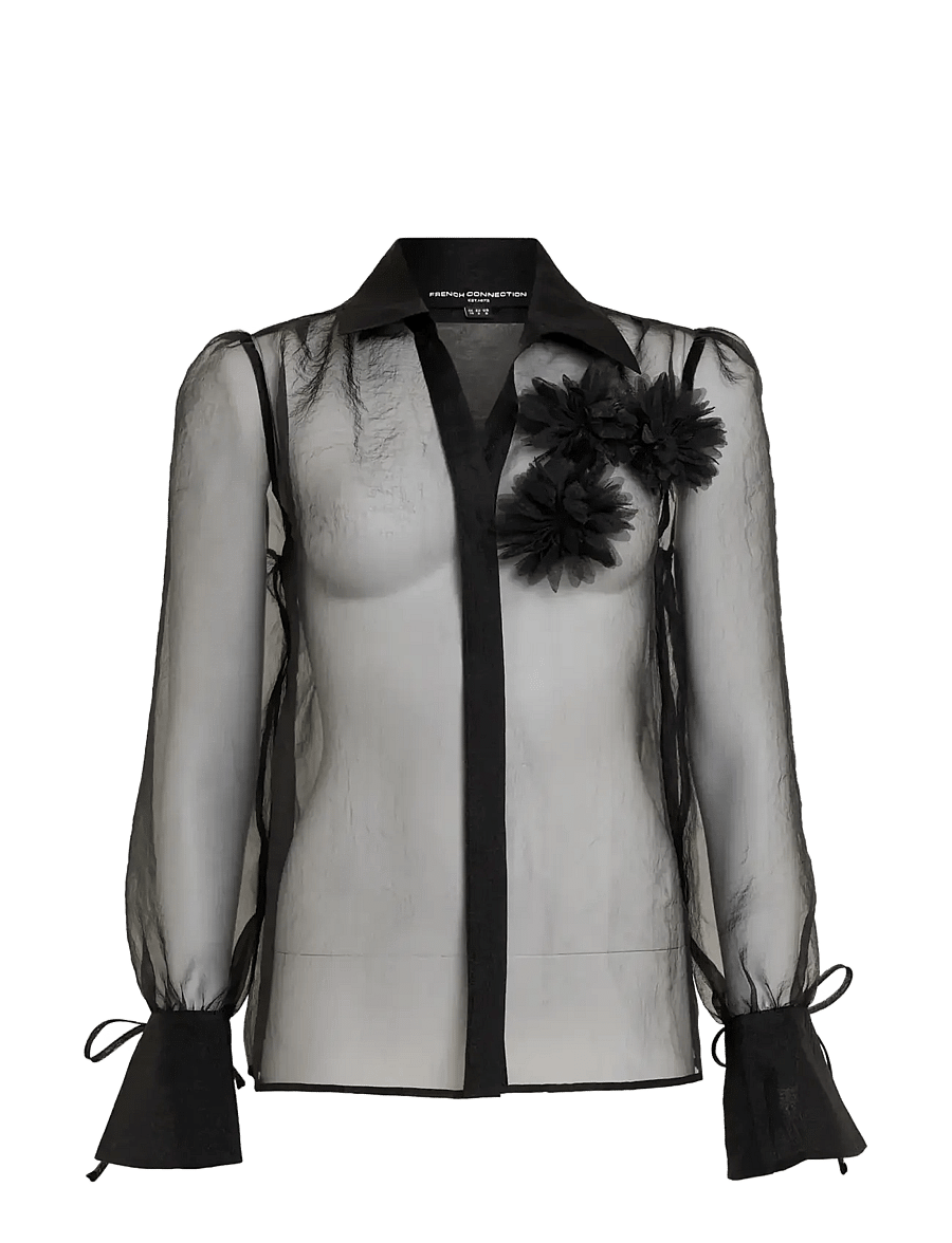 French Connection - MAI FLORAL DETAIL TIE CUFF SHIRT - long-sleeved shirts - black - 1