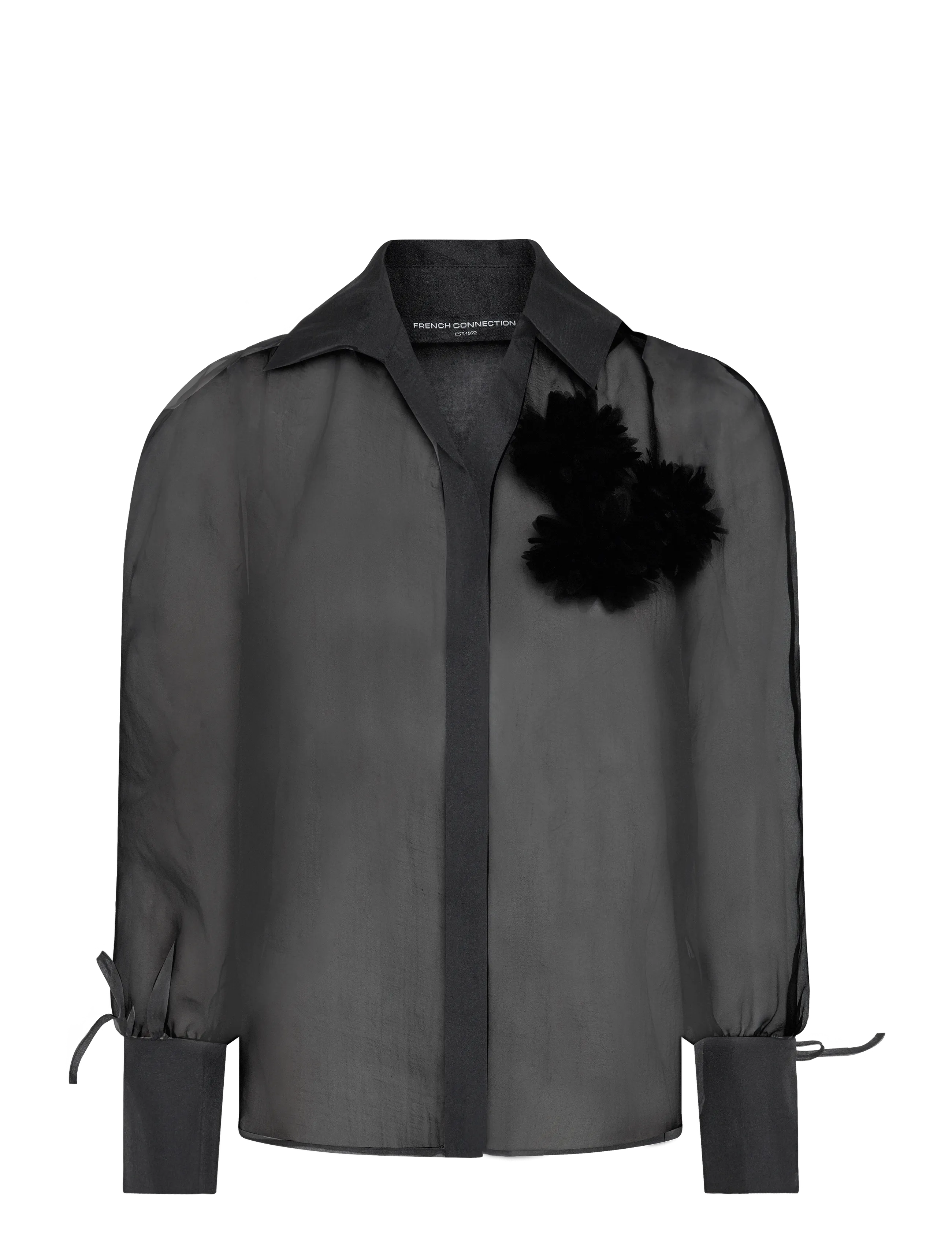 French Connection - MAI FLORAL DETAIL TIE CUFF SHIRT - langärmlige hemden - black - 1