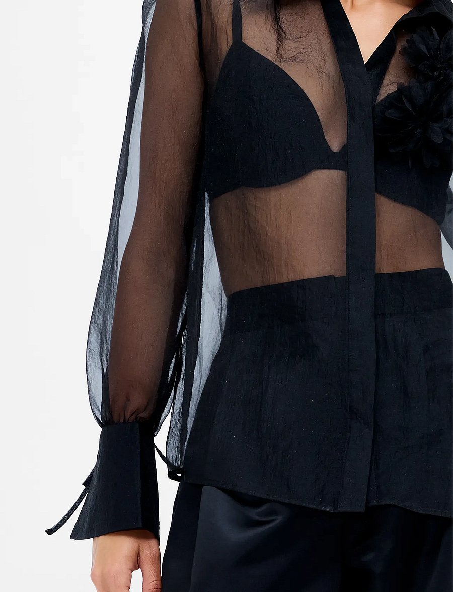 French Connection - MAI FLORAL DETAIL TIE CUFF SHIRT - long-sleeved shirts - black - 3