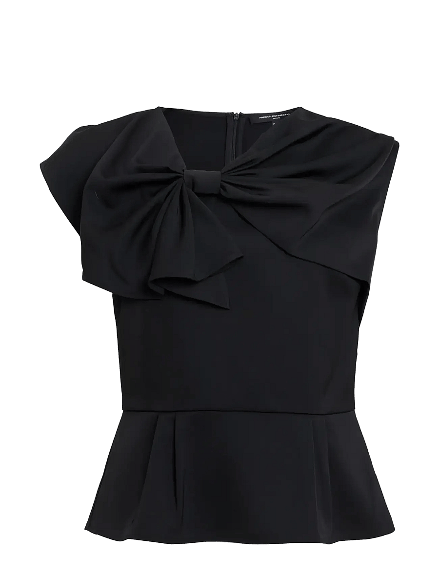 French Connection - FENIX SATIN BIG BOW PEPLUM TOP - sleeveless blouses - black - 1
