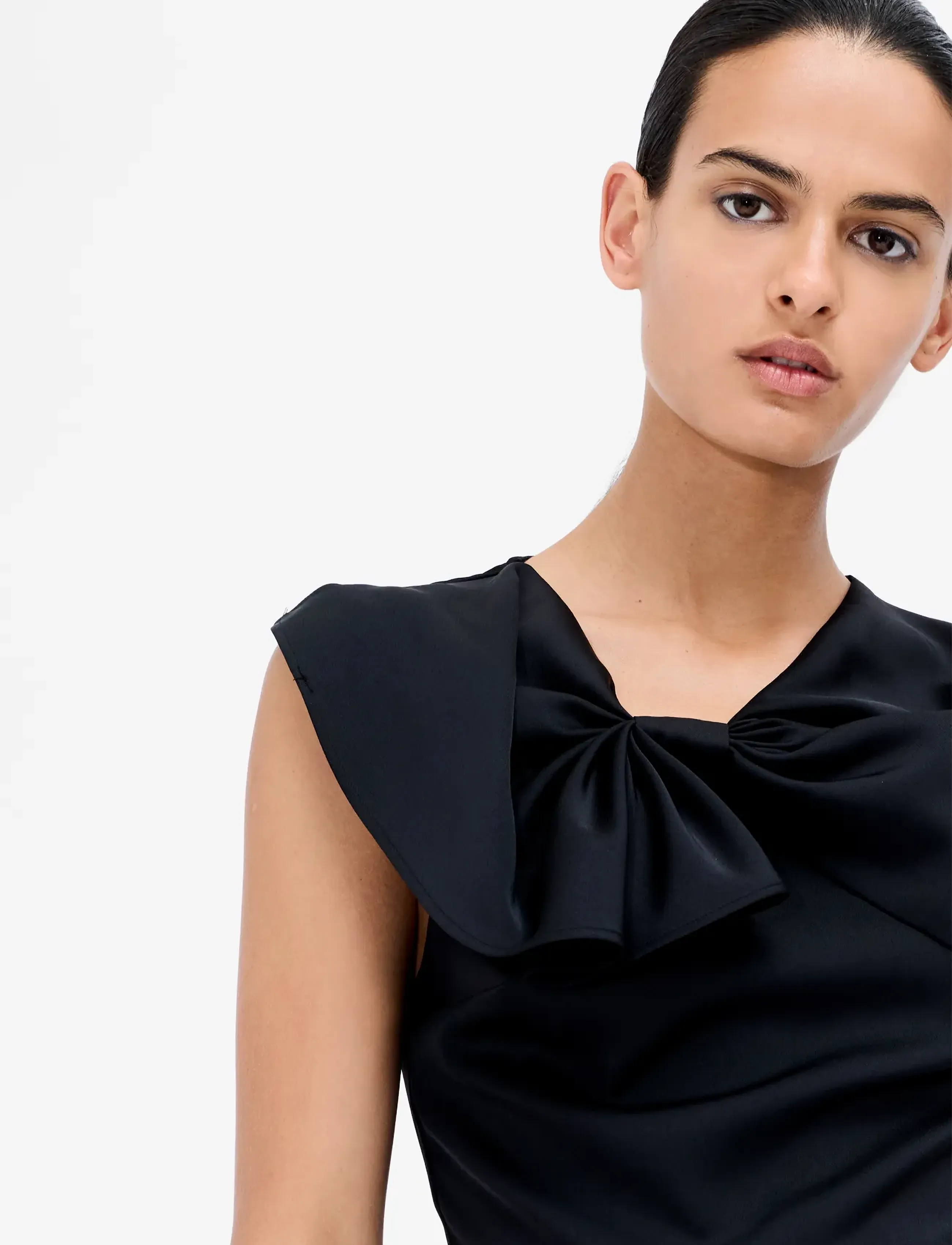 French Connection - FENIX SATIN BIG BOW PEPLUM TOP - sleeveless blouses - black - 2