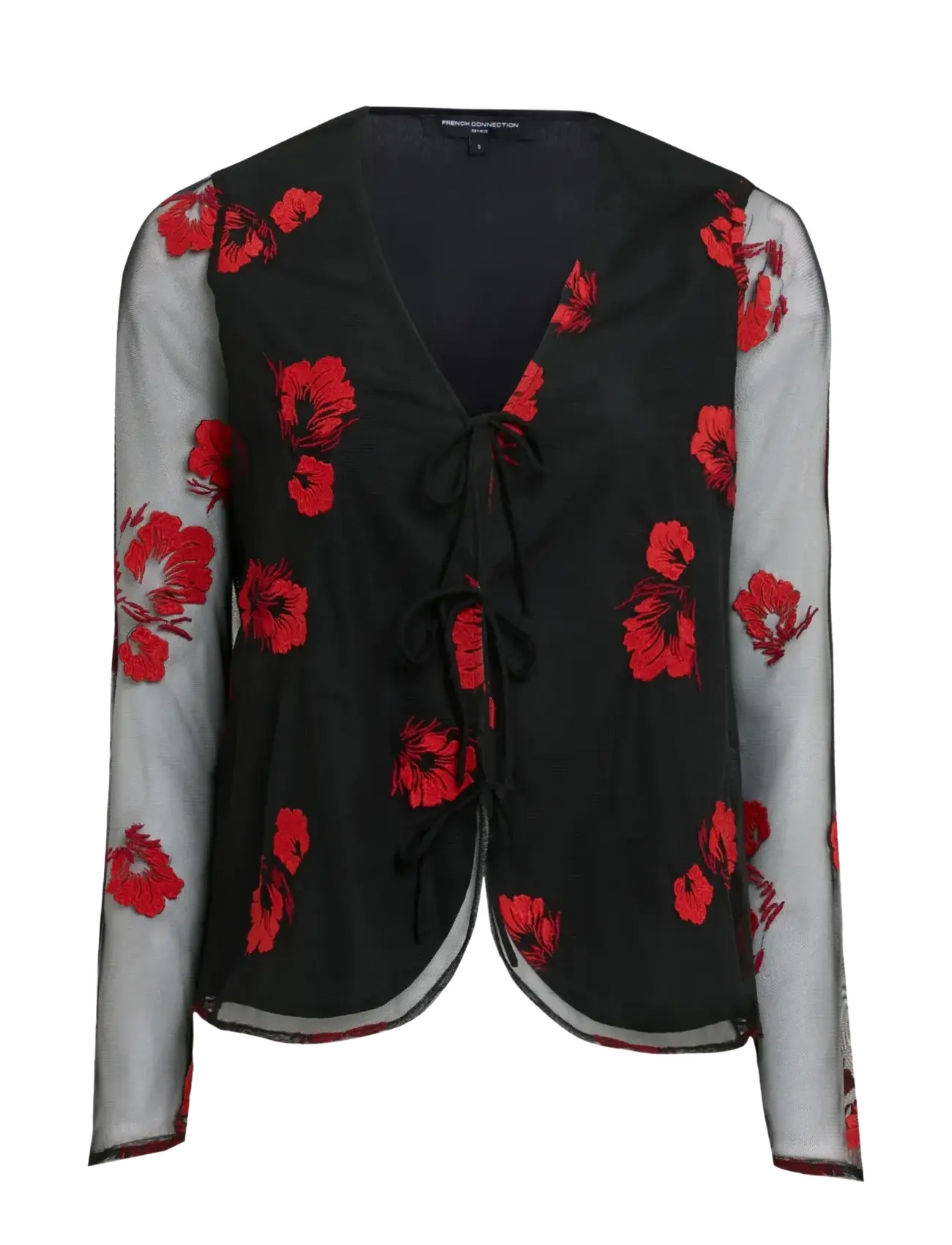 French Connection AURORA FLORAL EMBROIDERED TIE FRONT TOP - Blouses & Shirts - BLACK MULTI / black