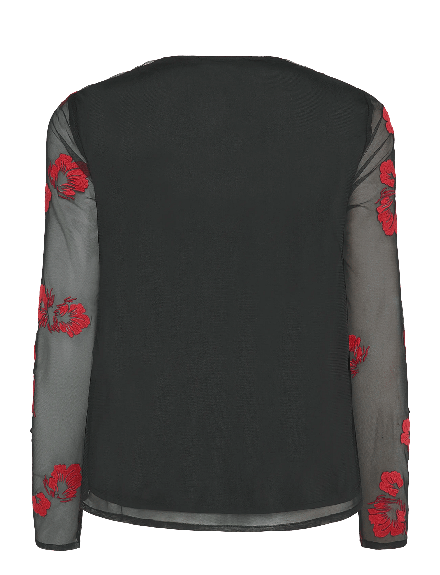 French Connection - AURORA FLORAL EMBROIDERED TIE FRONT TOP - langærmede bluser - black multi - 2