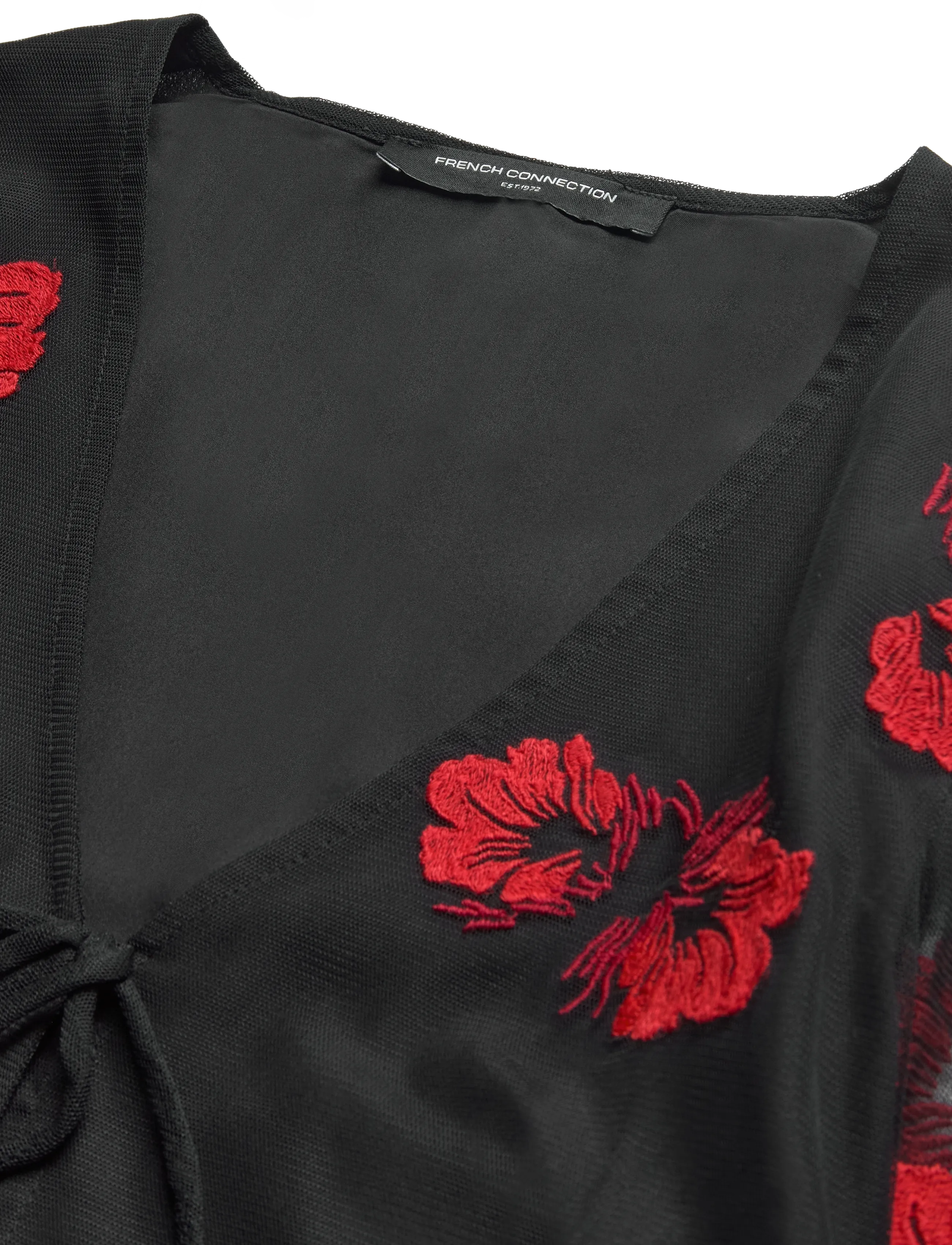 French Connection - AURORA FLORAL EMBROIDERED TIE FRONT TOP - langærmede bluser - black multi - 5