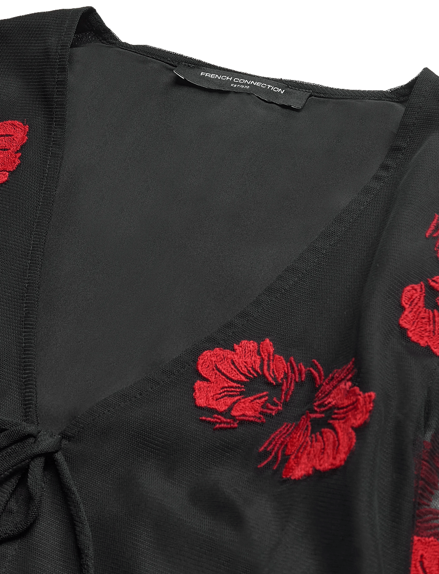 French Connection - AURORA FLORAL EMBROIDERED TIE FRONT TOP - langærmede bluser - black multi - 5