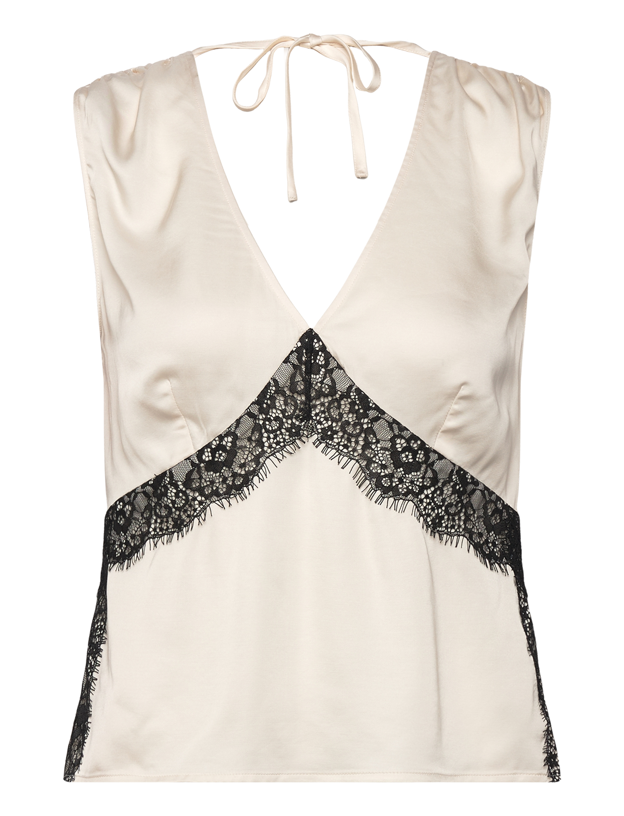 French Connection - ENNIS SATIN LACE TOP - classic cream/blacko - 1