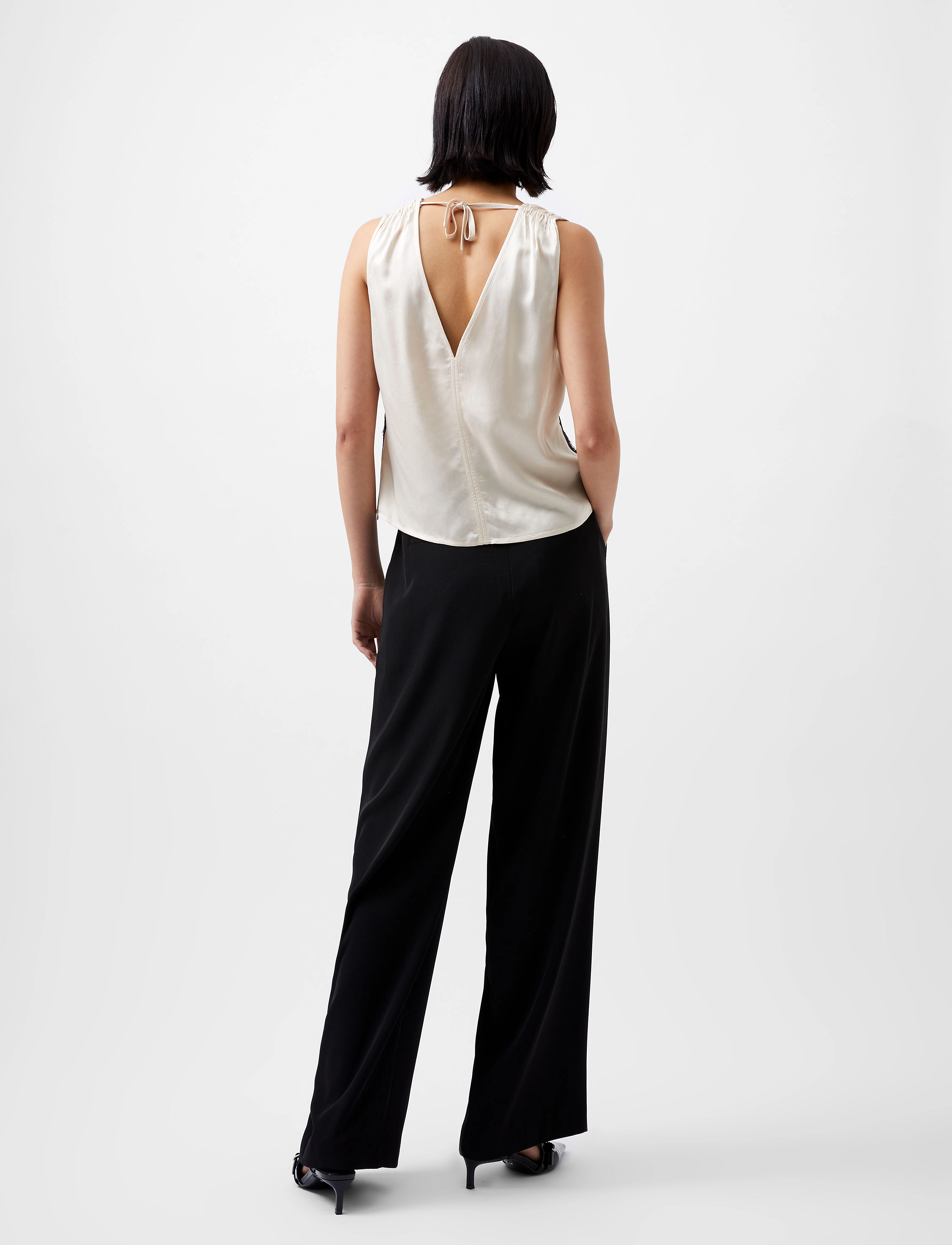 French Connection - ENNIS SATIN LACE TOP - classic cream/blacko - 4