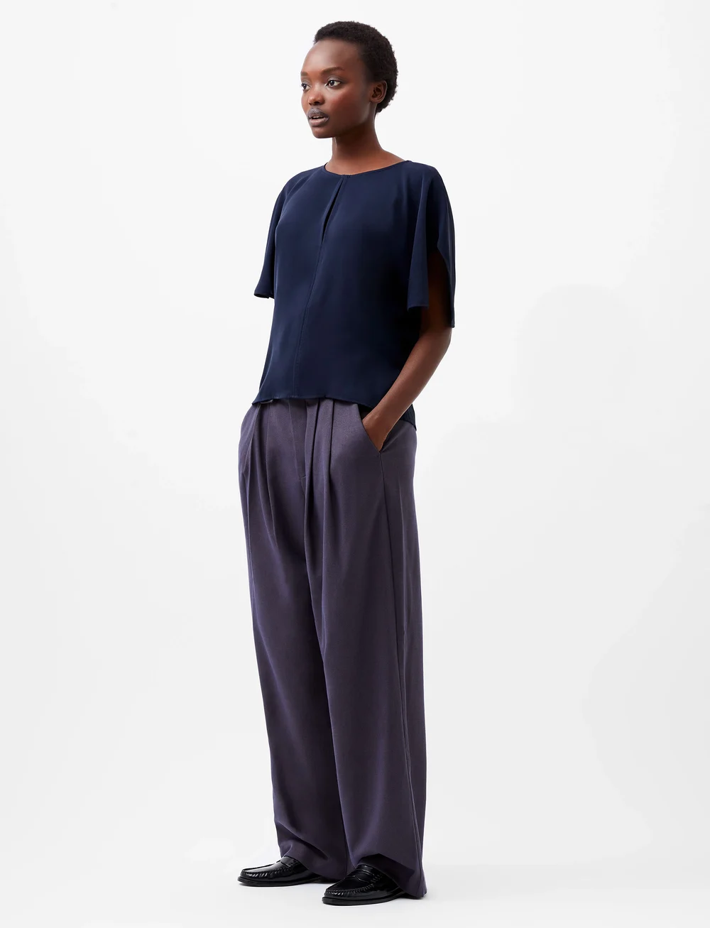 Flare sleeve straight shoulder top sale