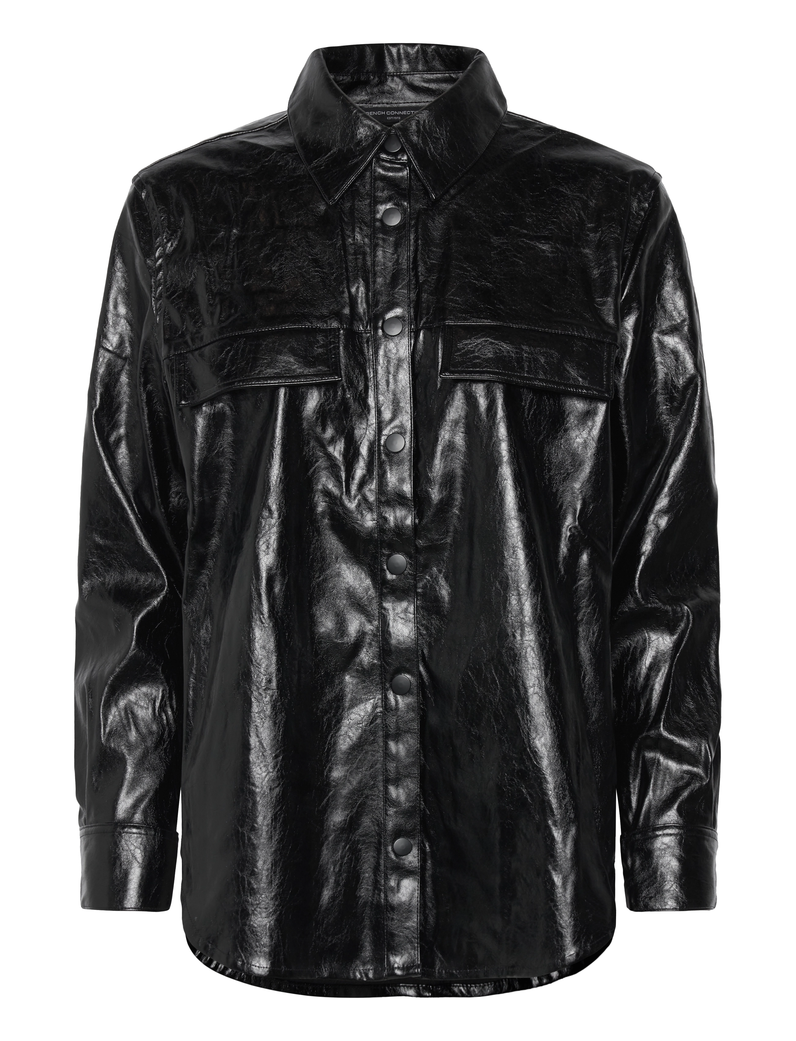 French Connection EMMETT PU OVERSHIRT - Kläder - BLACKOUT / black