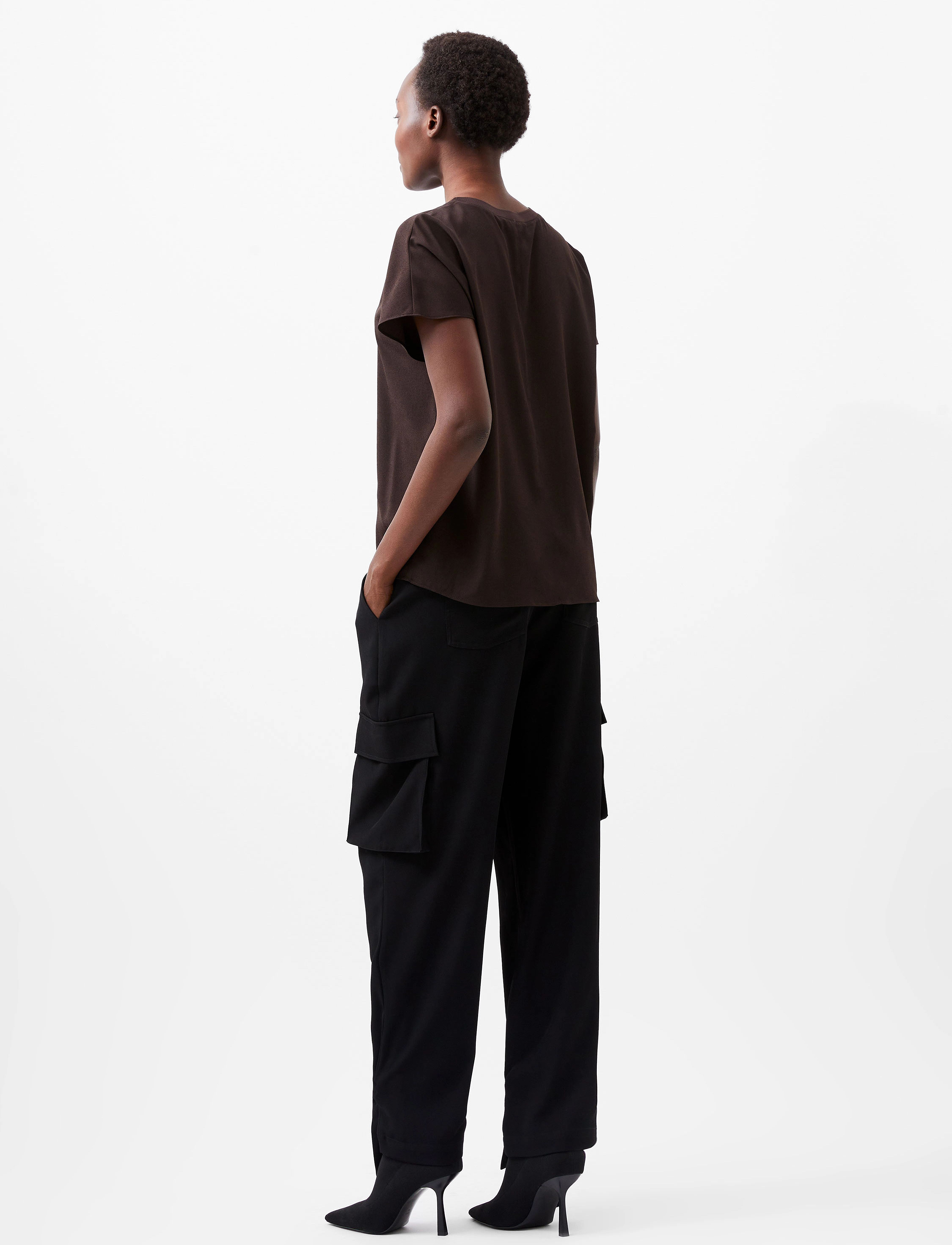 French Connection - CREPE LIGHT CREW NECK TOP - chocolate ganache - 3