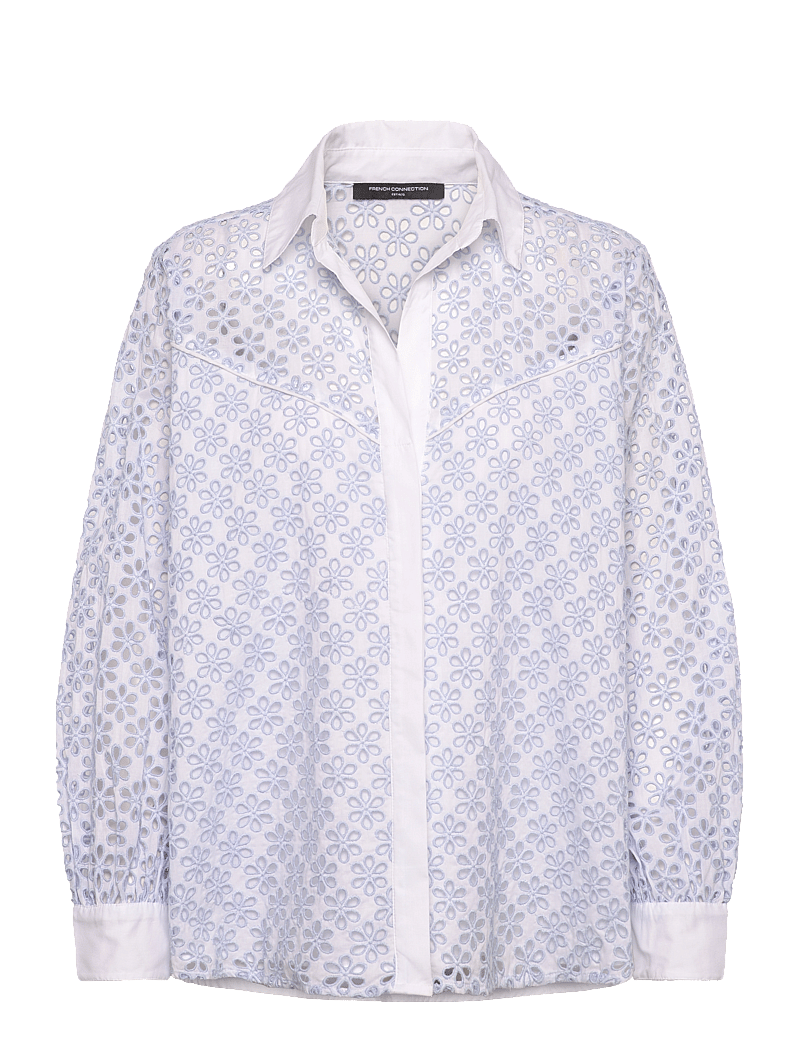 French Connection - GALINA COTTON EMBROIDERED SHIR - kurzärmlige hemden - sky blue - 1